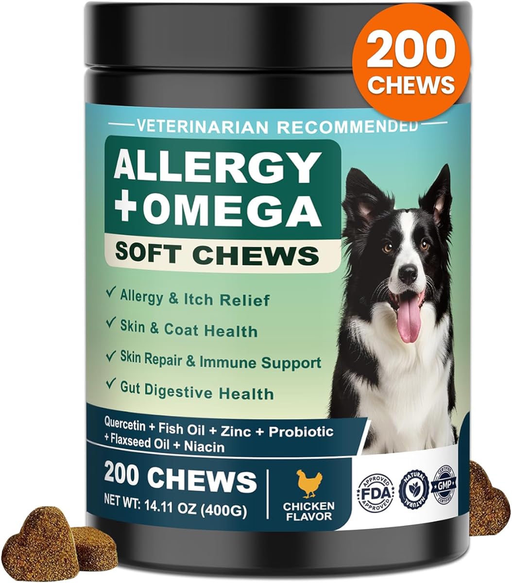 Dog Allergy Chews Omega 3 is Human,Itch Relief Multivitamin Medicine for Dogs Itching Skin Relief and Aller Immune Pet Allergy Dog Anti Itch Chews Coat Licking Supplements Pills Meds Medicine for Dogs