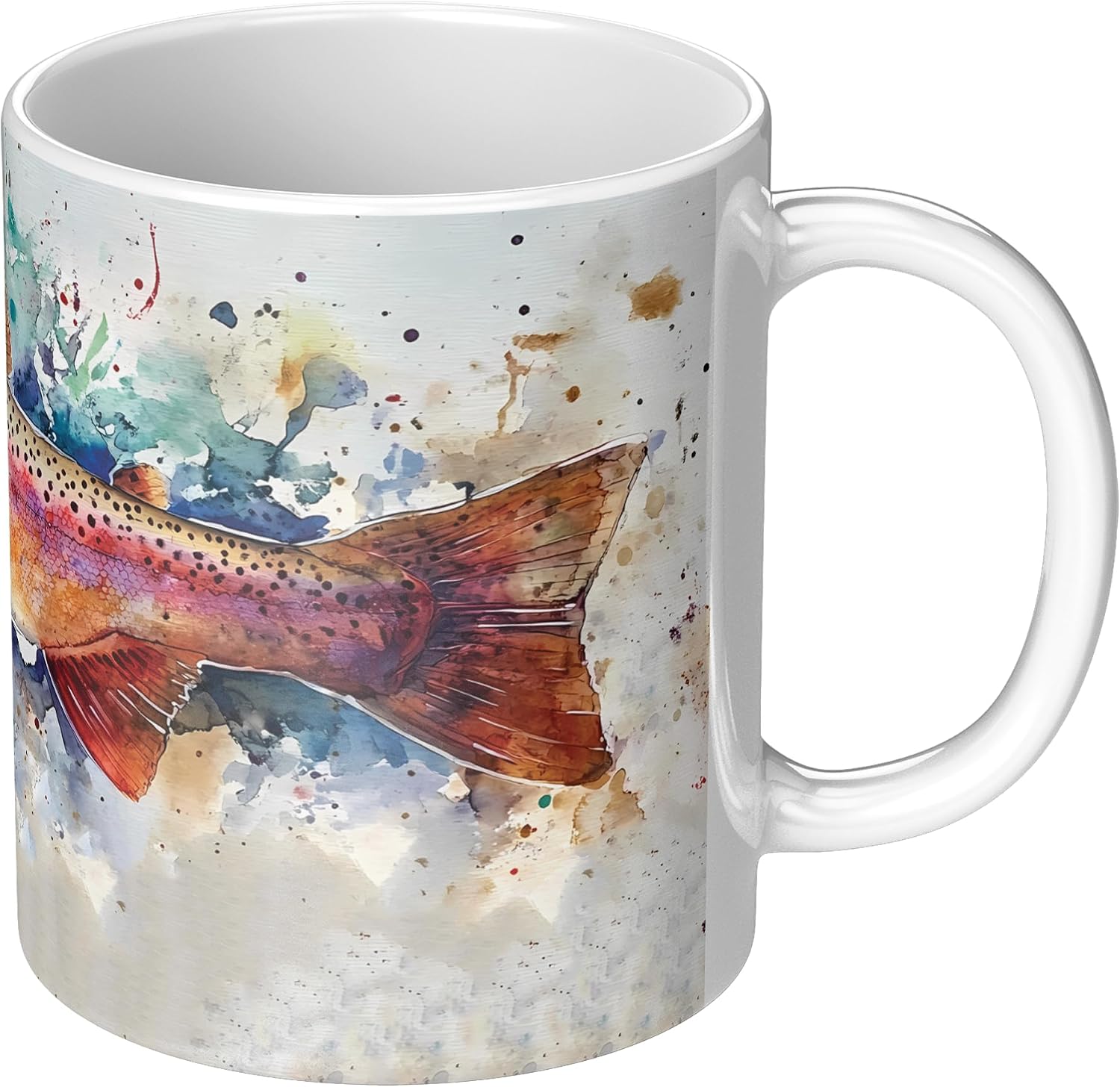 Coveted Goods Rainbow Trout Coffee Mug - One 11oz White Ceramic Cup with Full Wrap Watercolor Art Style Design - Gift for Fly Fishermen, Anglers, and Nature Lovers