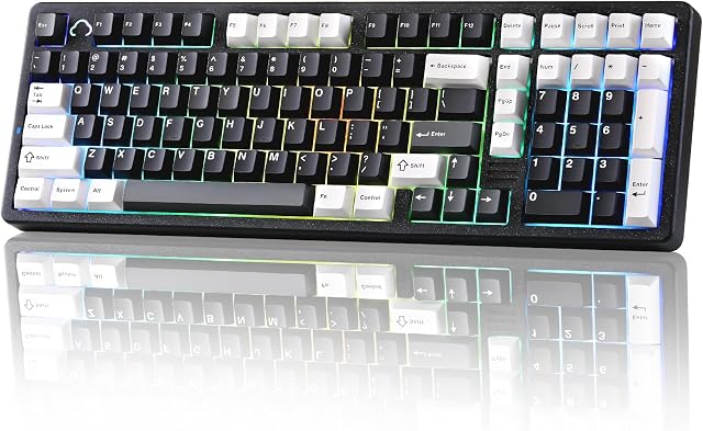 YUNZII AL98 QMK/VIA Clavier de jeu mécanique sans fil, en aluminium complet, BT/2.4G/USB-C, support d'étanchéité prélude à chaud 1800 La disposition, RGB Backlit pour Win/Mac (Noir, Lait V2 Interrupteur)