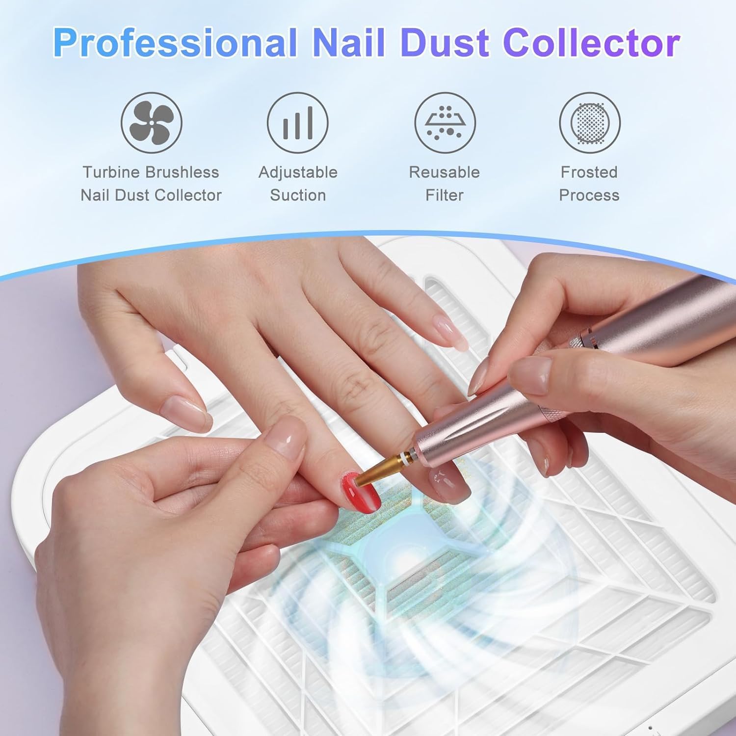 Collecteur de poussière d'ongles professionnel, collecteur de poussière à faible bruit de 120 W, technologie d'ongles, avec réglage à 3 vitesses, forte puissance d'aspiration, pour salon de manucure