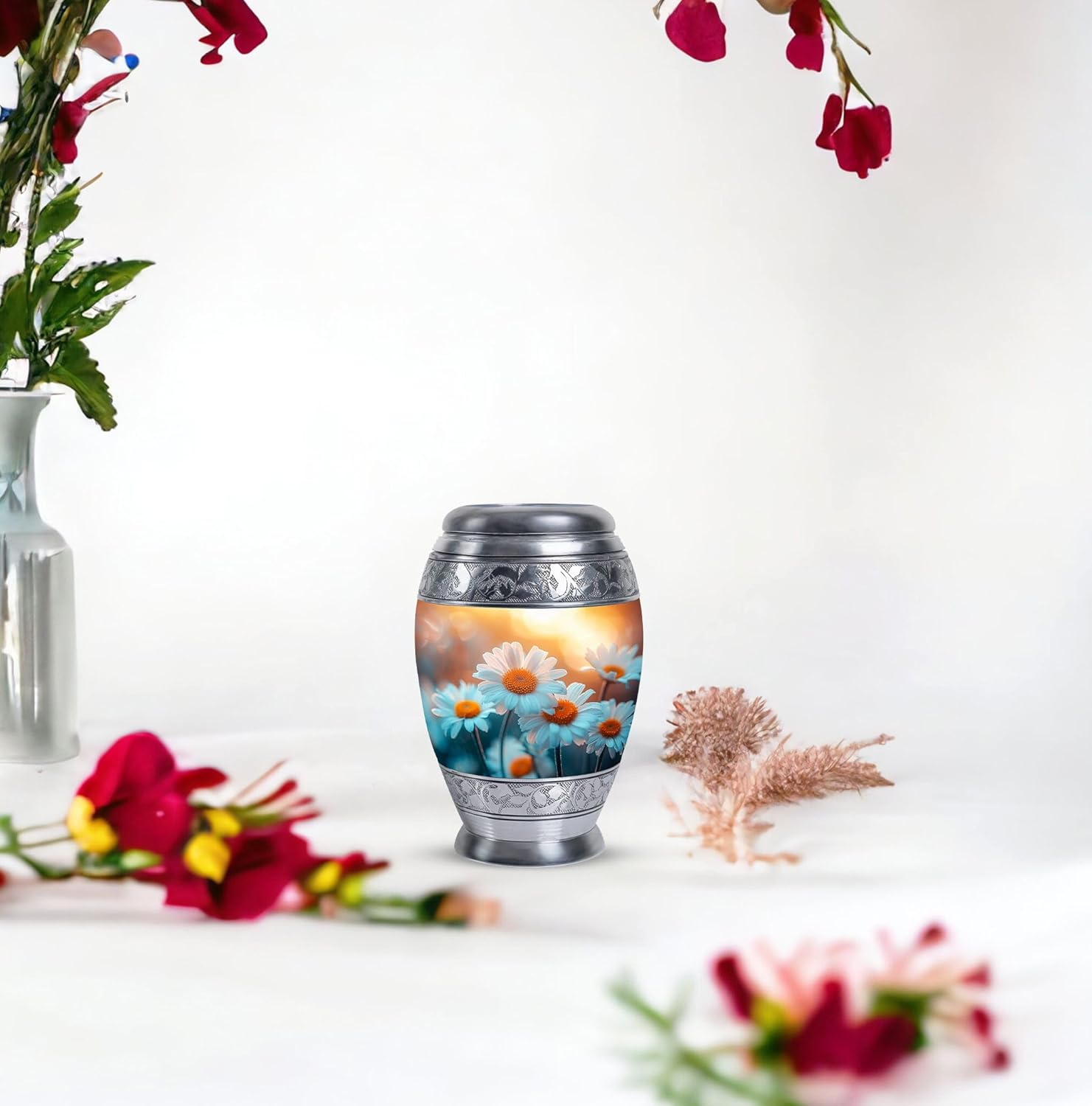 Daisies Flower Urn - Memorial Keepsakes for Ashes - Small Urn for Human Ashes - Decorative Urns for Human Ashes - Urns for Cremation Ashes - (Size - 3inch,1pcs)