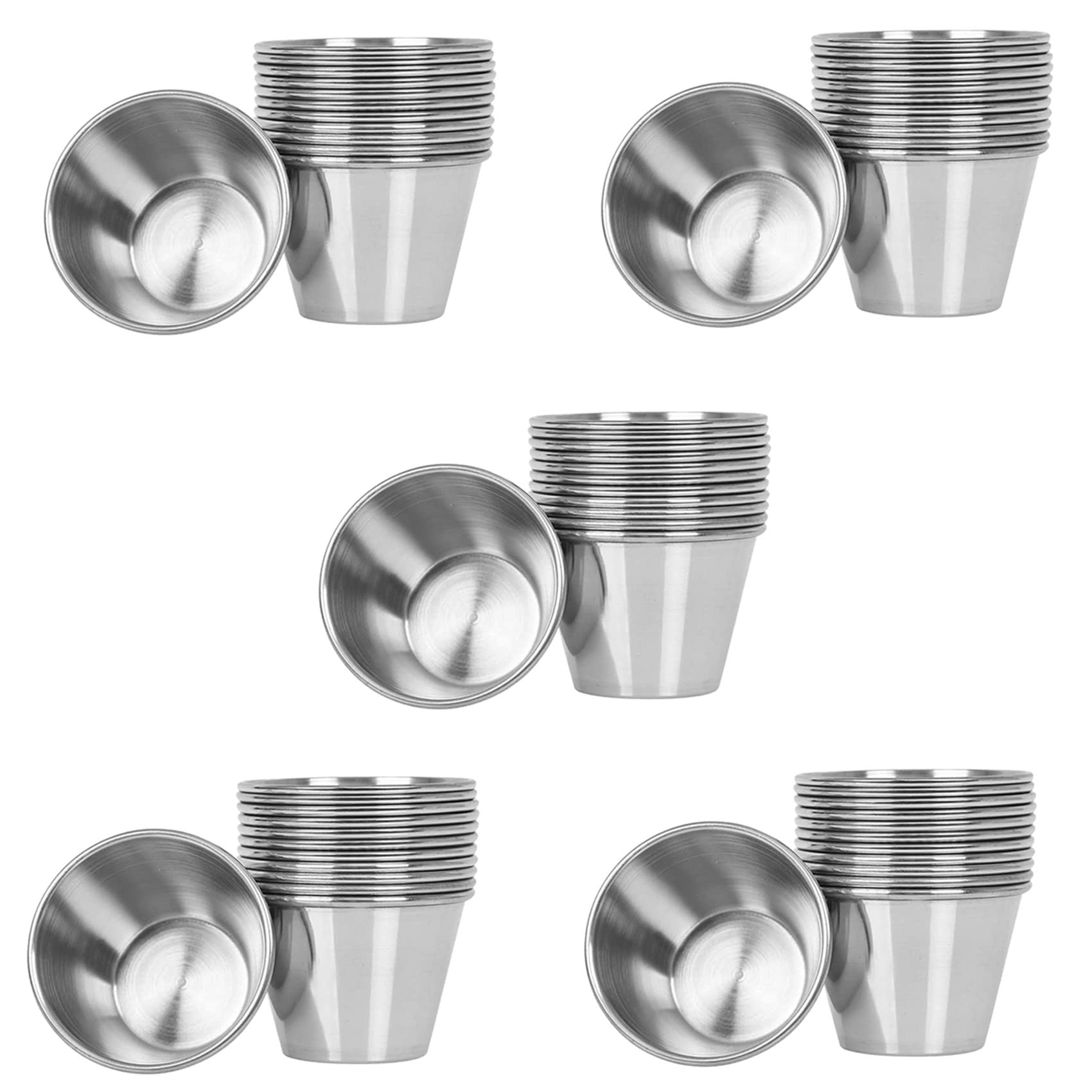 Packung mit 60 - Premium Gebürsteten Edelstahl Gewürz Sauce Tassen Gewürze TöPfe Liquid Dips Schalen - 2.5Oz 70Ml