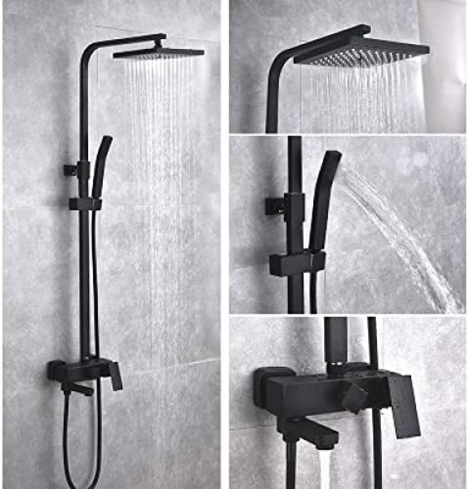 Ensemble de robinets de douche noir mat au design mural épuré