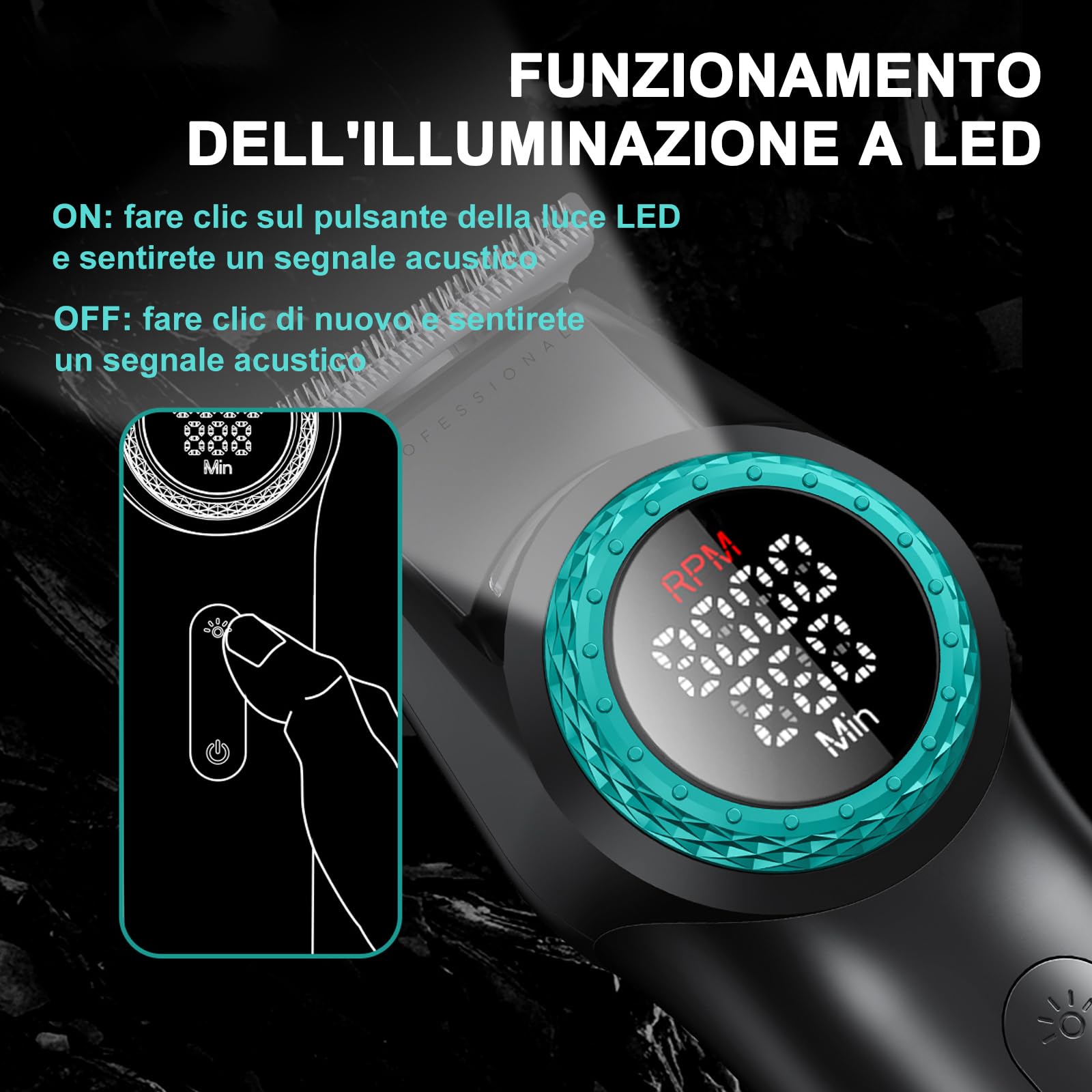 VGR 977 Tagliacapelli Professionale per Uomini, Trimmer a Lama T da 8000rpm, Senza Fili con Gap Zero, Ricaricabile con Display LED, Nero