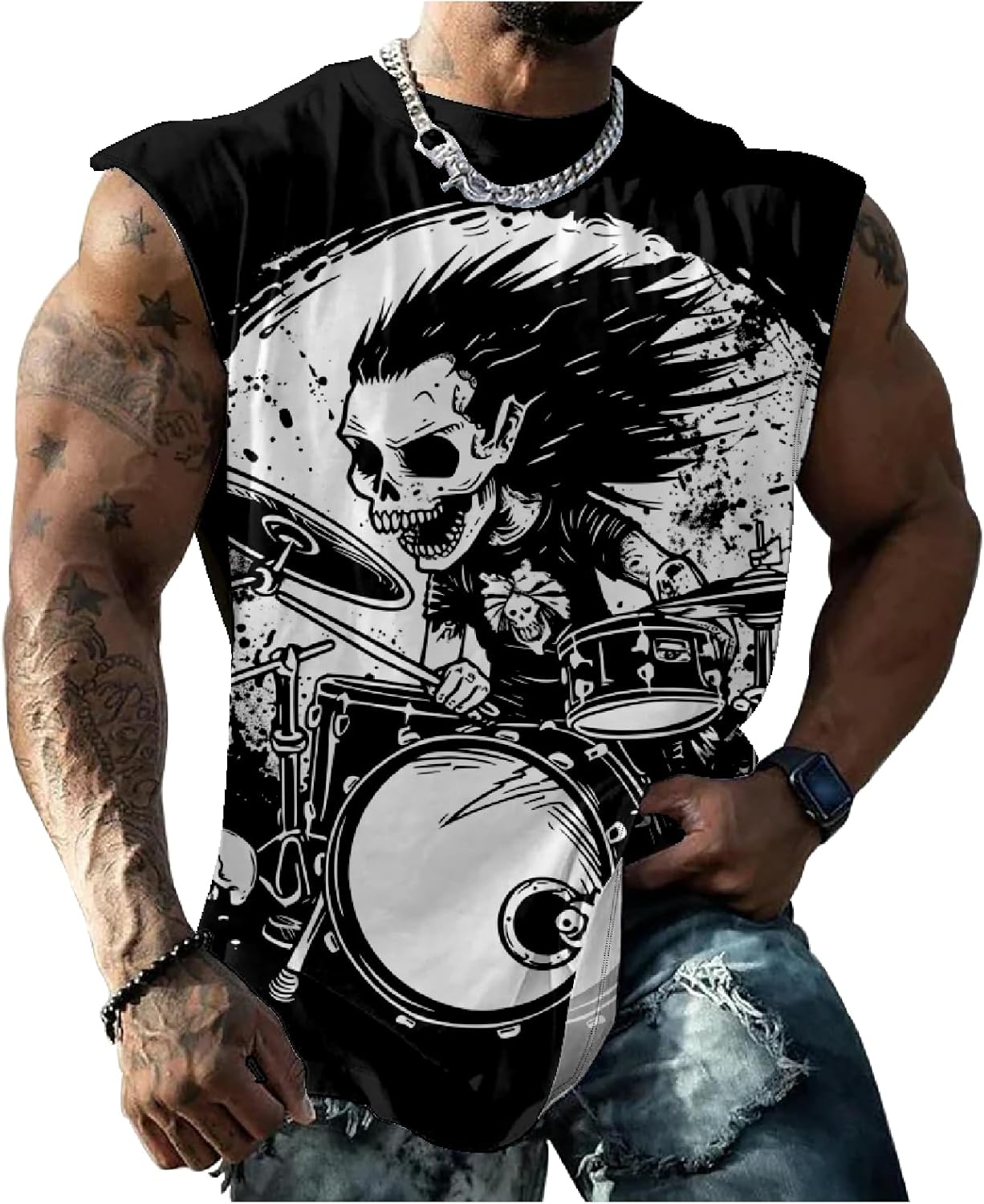 Mens Sleeveless Tee Shirts Muscle Tank Top Quick Dry Tough Guy Workout Loose Tank Tops Suitability Workout Gym