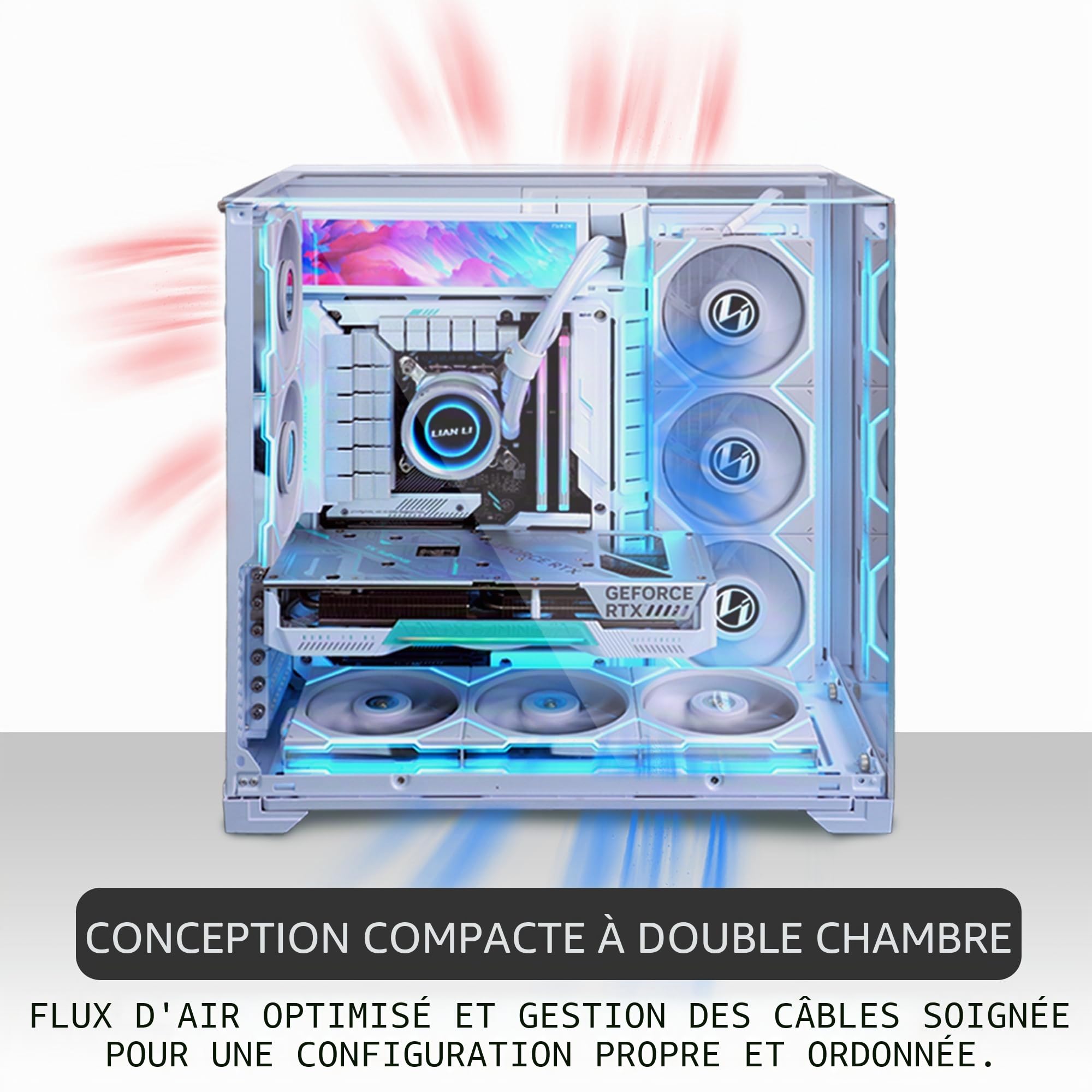 Lian Li O11 Vision Boîtier PC de Gaming ATX Compact en Aluminium et Verre trempé Blanc
