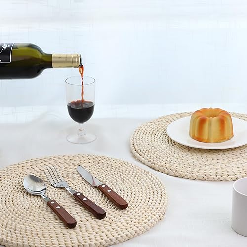 Miniatura 7 de YRMT - Juego de 6 manteles individuales redondos tejidos, con cáscara de maíz, con pajita, jacinto de agua, para mesa de comedor, boda, natural,