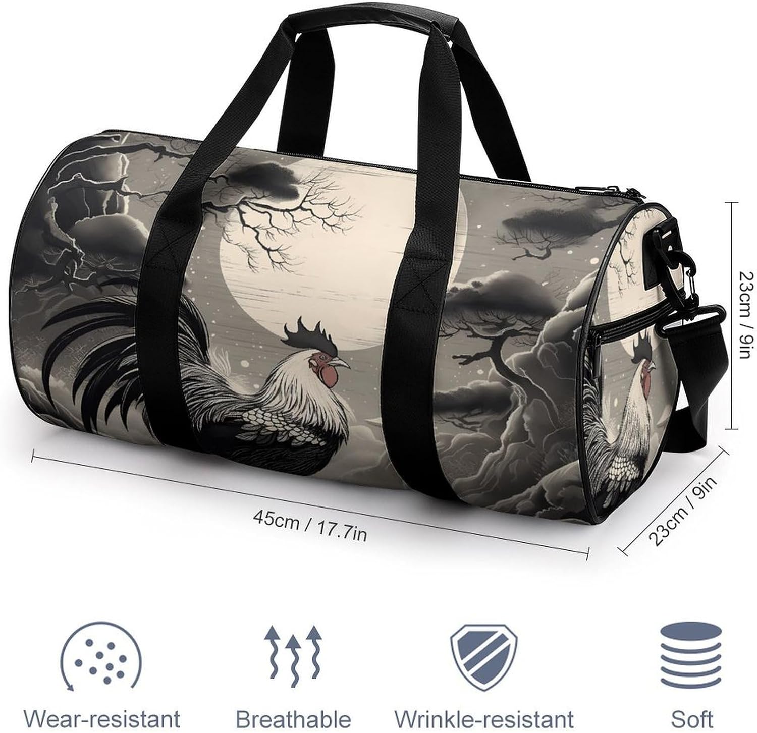 Chicken on The Mountain Gym Bag Hand-held Fitness Bags Cylindrical Fitness Bag with Shoe Large Compartment Duffle Bags for Travel Sports Unisex image 2