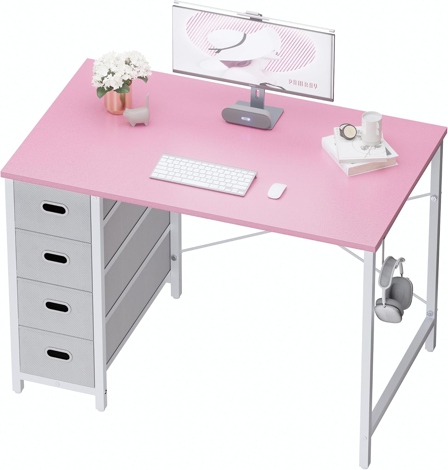 Pamray 40 Inch Computer Desk with 4 Drawers Small Office Desk for Home Bedroom Study Writing Simple Modern Computer Table Pink Pink 40 inch