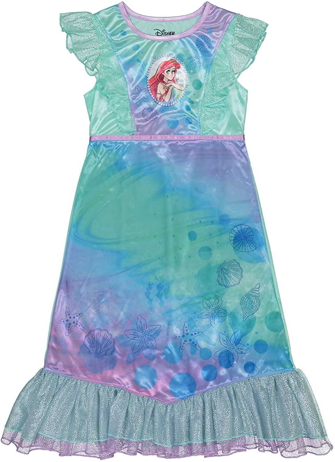 Disney Girls' Frozen Fantasy Nightgown, Watercolor - Ariel, Size 4 Multicolor