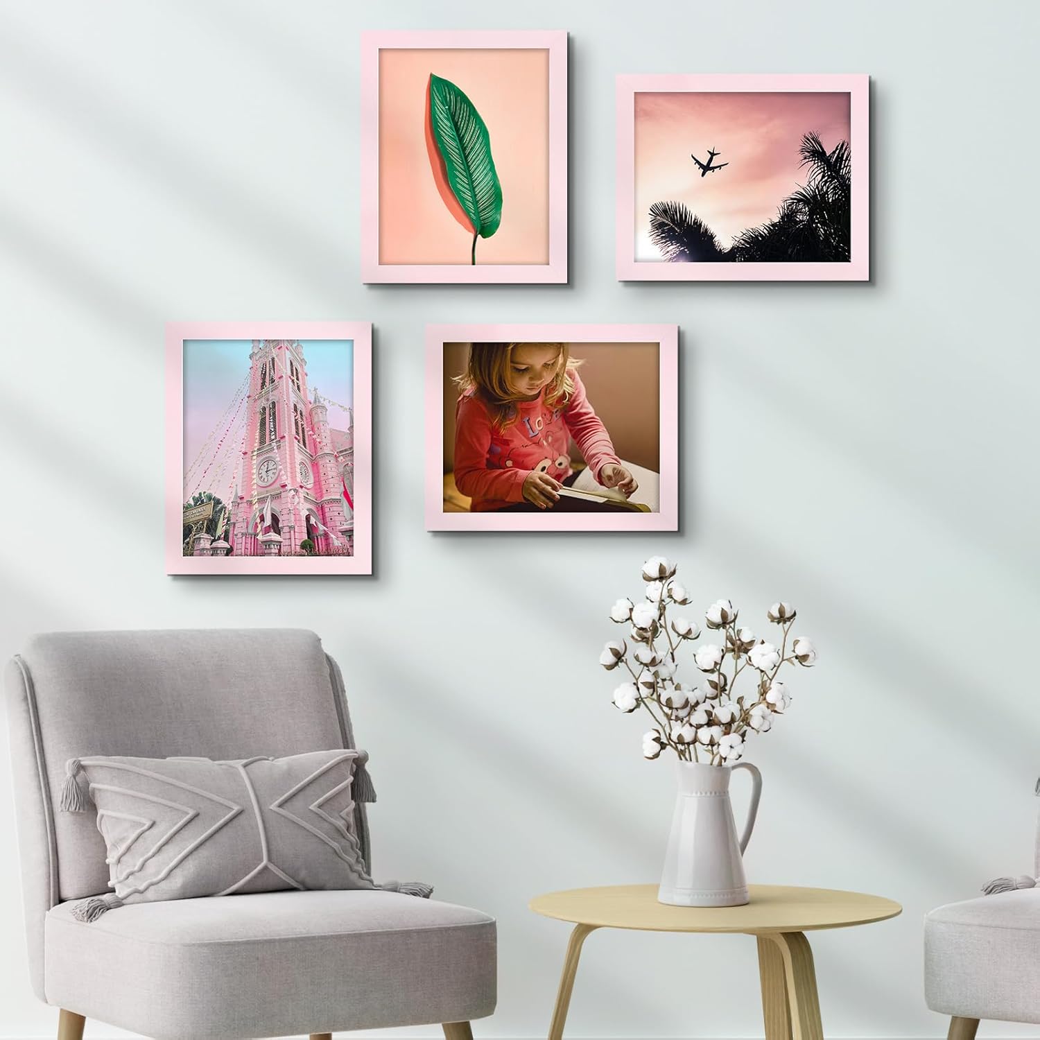 Golden State Art 8x10 Picture Frames Set of 8, Gallery Wall Frame Collage Tabletop Thin Frames with Plastic Glass, Horizontal or Vertical Display (8x10, Pink, 8-Pack)