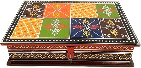 Apka Mart The Online Shop Jewellery Box | Decorative Wooden Jewelry Box | Multi-Purpose Storage Box - for Home, Dressing Table Decor, Storage & Gifts - (7X10) Inch (Wood, Multicolor)