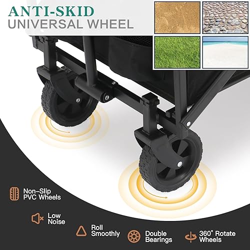 Miniatura 6 de Carro plegable plegable, carrito de playa, resistente con ruedas universales y mango ajustable, con peso de 200 libras, para campamento, compras,