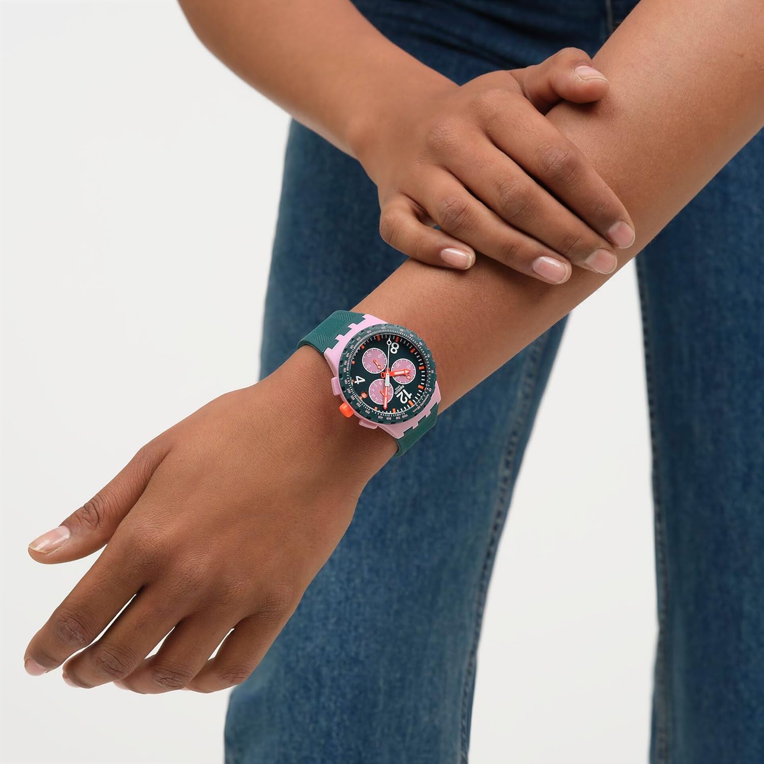 Swatch Unisex Casual Watch Green Polymer Quartz Moment of Rose
