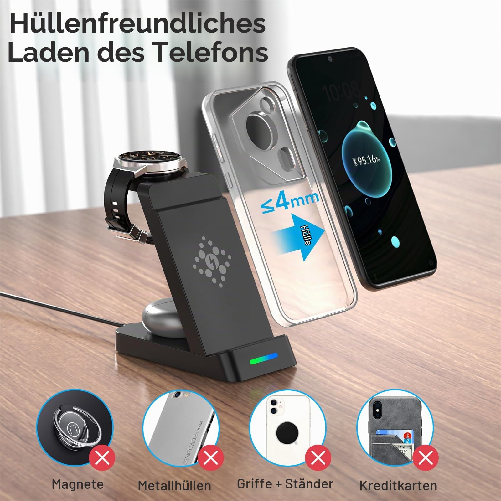 3 in 1 Induktive Ladegerät für Huawei P60/P50,P60/P50/P40/P30 Pro
