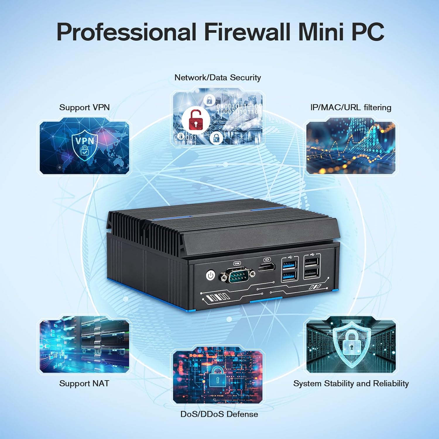 Fanless Firewall Mini PC 6 x Intel LAN Ethernet(up to 2.5GbE) CORE 6006U, 8GB DDR4 128GB SSD Network Gateway Soft Router AES NI/HD Test with PF-Sense/OPN-Sense (Intel CORE 6006U)