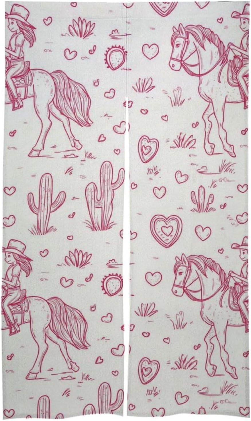 Girls on Horse Back and Cactus Noren Doorway Split Shower Curtain Long Type Window Treatment for Privacy Partition Divider