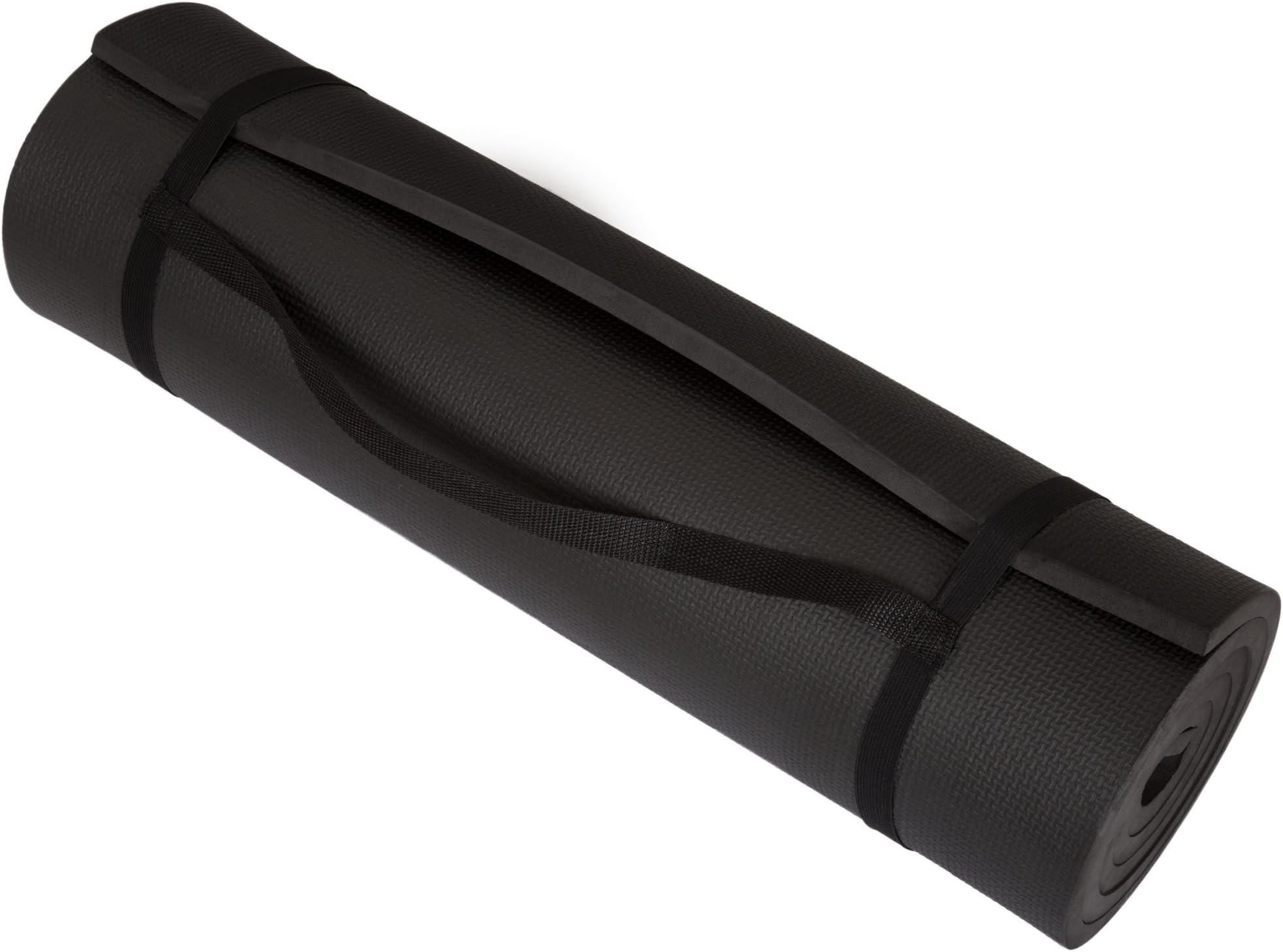 Thick Yoga Mat - Double Sided 1/2-Inch Workout Mat - 72x24-Inch Exercise Pad for Home Gym Fitness or Pilates with Carrying Strap by Wakeman (Black)