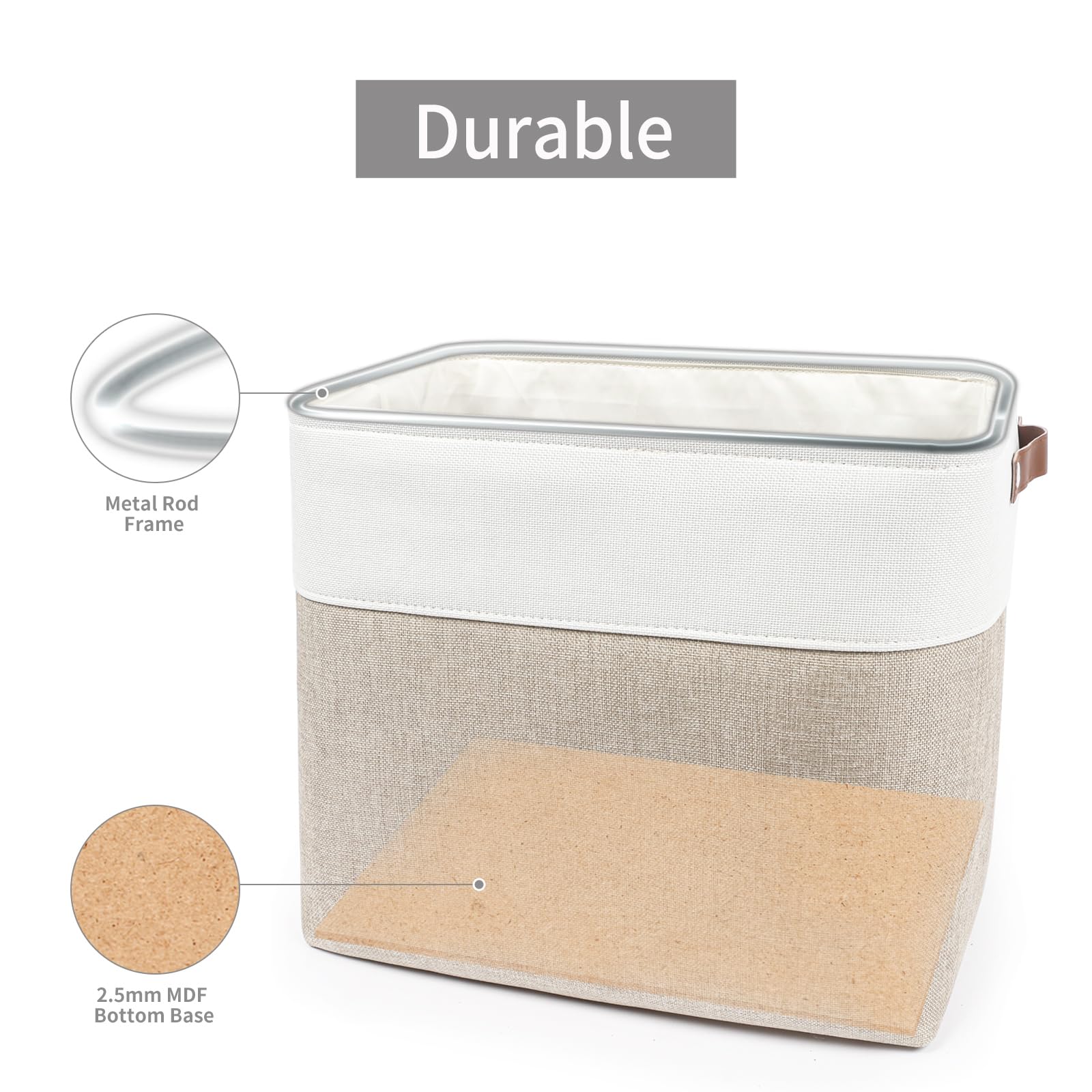 Bagnizer Canastas de almacenamiento grandes de tela | Contenedores de almacenamiento de 50 L, cestas decorativas de lino con asas para organizar, estantes, juguetes, ropa, hogar, oficina, guardería,