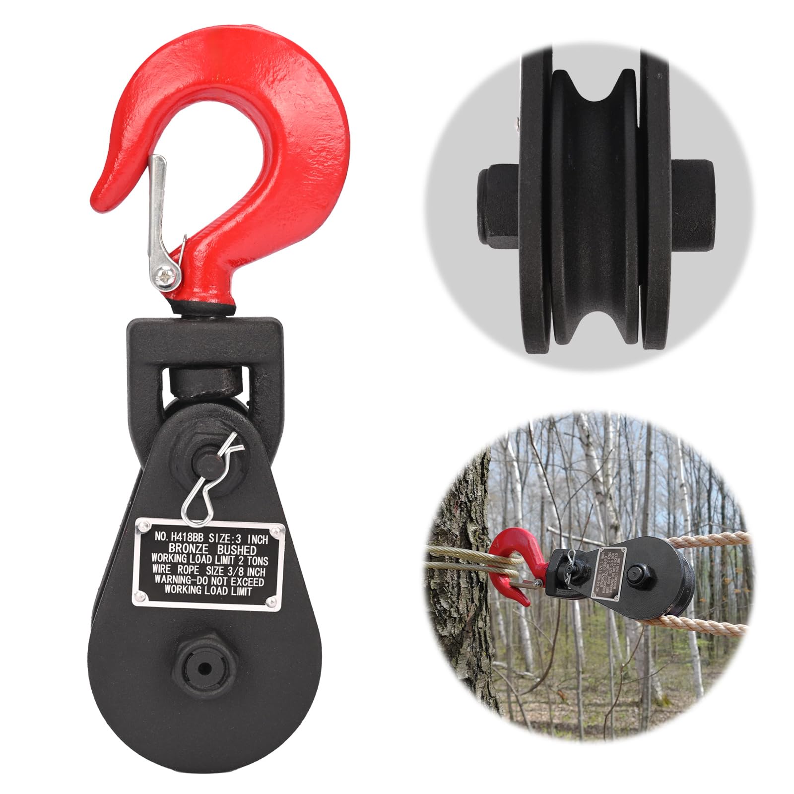 Amazon | aleawol 滑車 2t スナッチブロック 滑車 フック式 プーリー 2