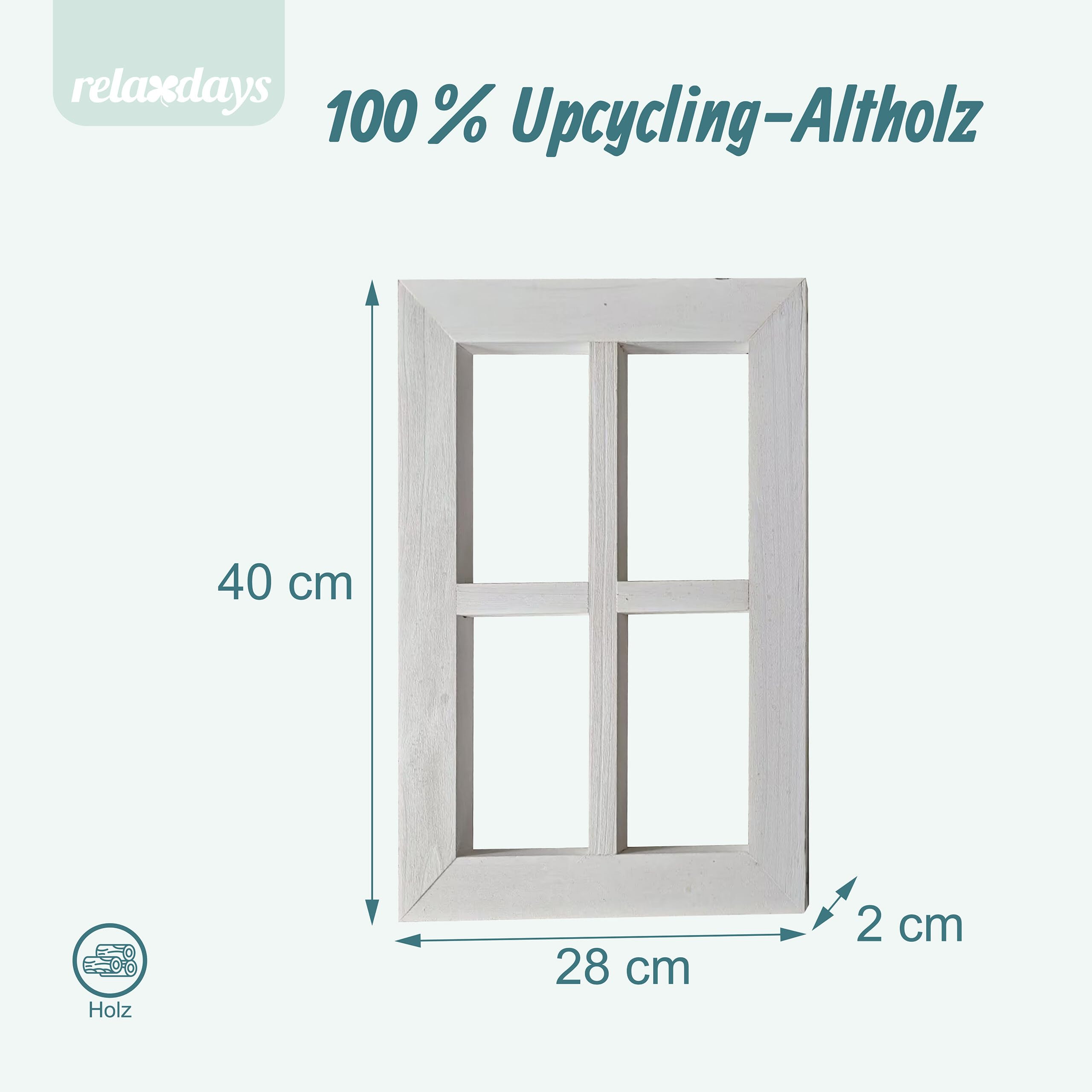 Relaxdays Dekofenster, 2er Set, Fensterrahmen Deko, HB: 40x28 cm, Landhaus, Holzfenster vintage, Sprossenfenster, weiß