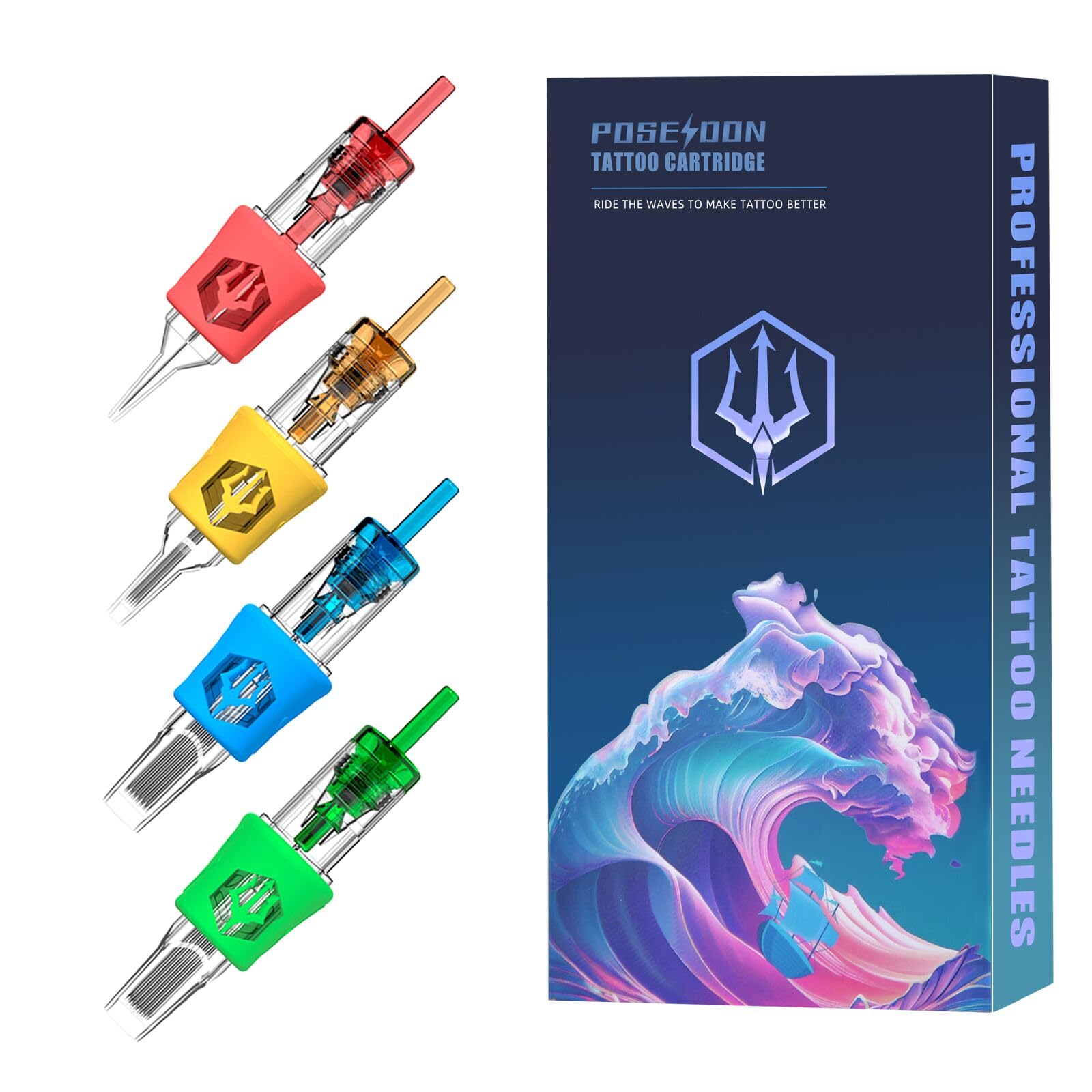 POSEIDON Tattoo Cartridges Needles 20PCS Tattoo Needles with Membrane Safety Cartridges Disposable # 10 Standard Round Liner Tattoo Needle for Tattoo Pen(1003RL)