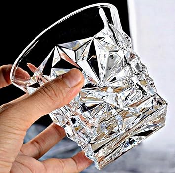 Diamond Cut Crystal Whiskey Glasses 300ML Bar Glass for Drinking Bourbon, Whisky, Scotch, Cocktails, Cognac- Stylish Cocktail Tumblers Pack of 2