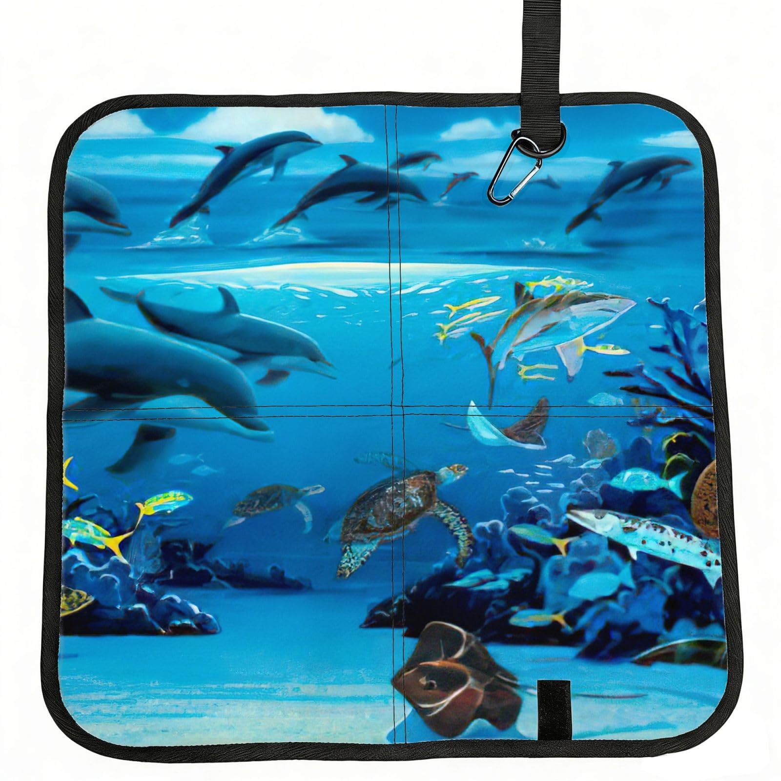bghdfa Sea Blue Marine Life Print Outdoor Sitting Mat Waterproof Oxford Cloth Seat Cushion Folding Foam Camping Seat For Picnic