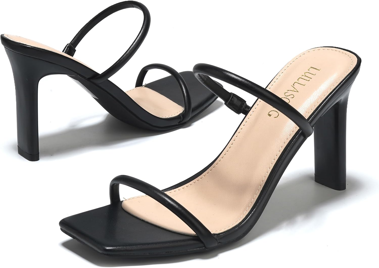 Women's Heels Sandals Block Chunky Mid Heels Slip On Slides 3.5 Inch Heeled Square Open Toe Sandals for Women - Image 5