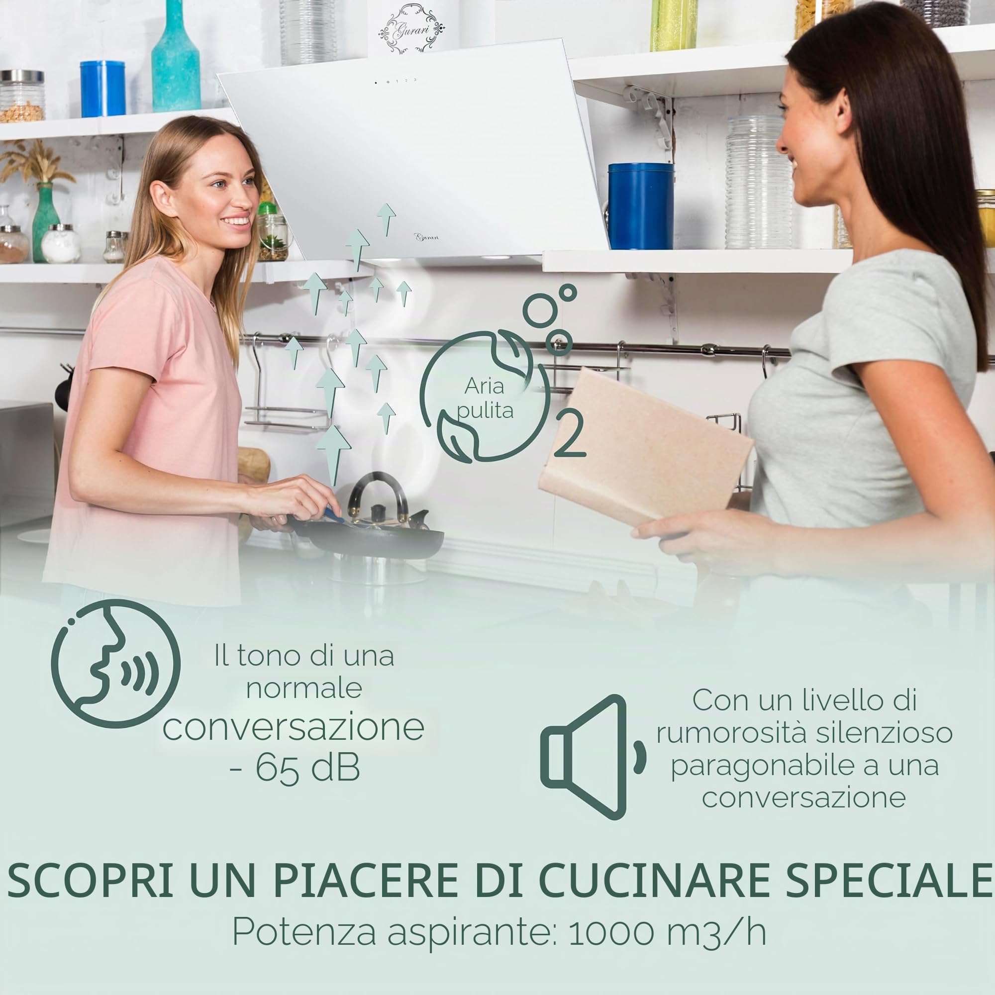 Cappa da parete 80 cm GURARI 286 WH 8 Pr/cappa aspirante vetro bianco/cappa inclinata 1000 m³/h con telecomando/Classe A /