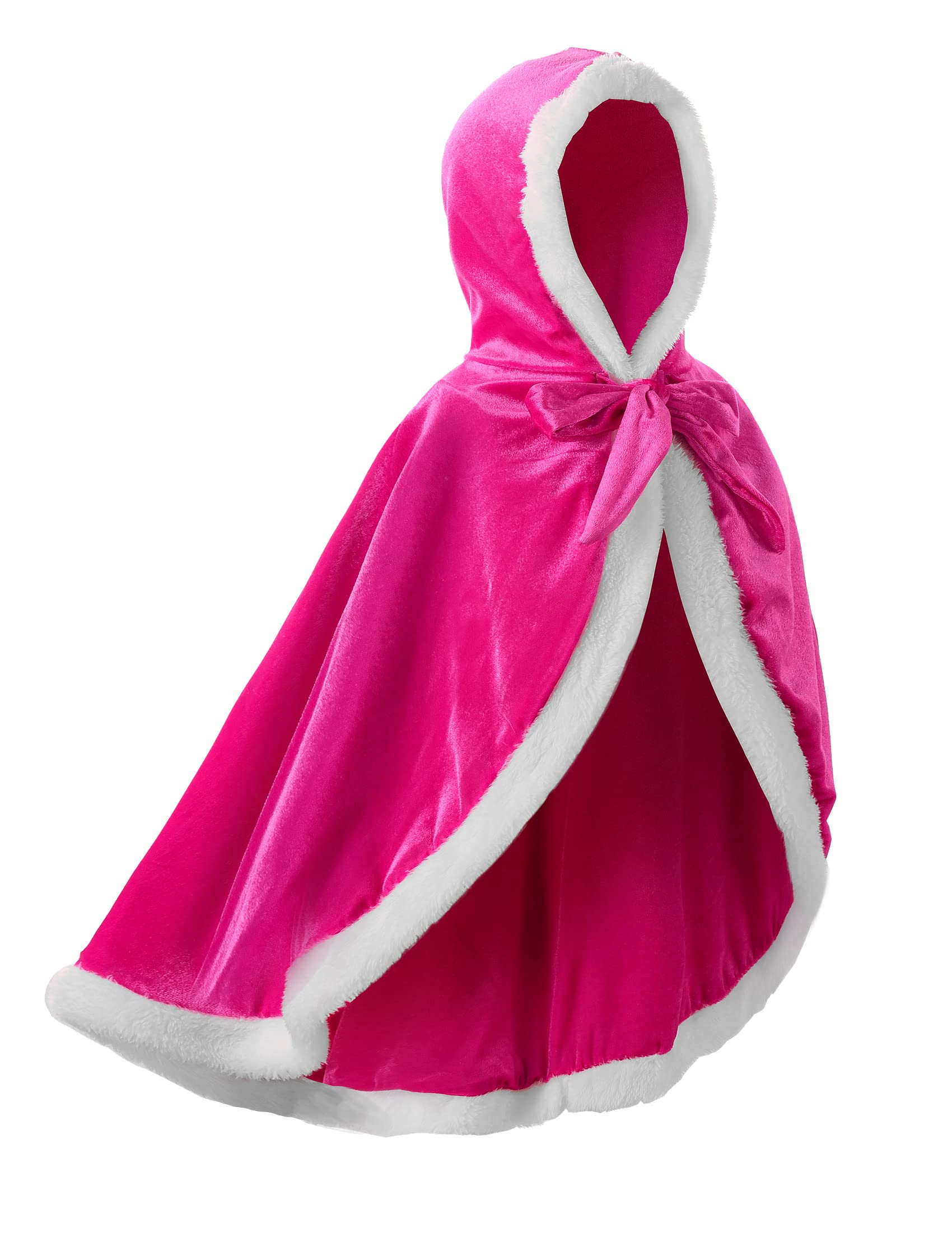 JerrisApparel Girl Cape Wedding Cloak Dress Coat Matching Snow Princess Costume (150, Rose)
