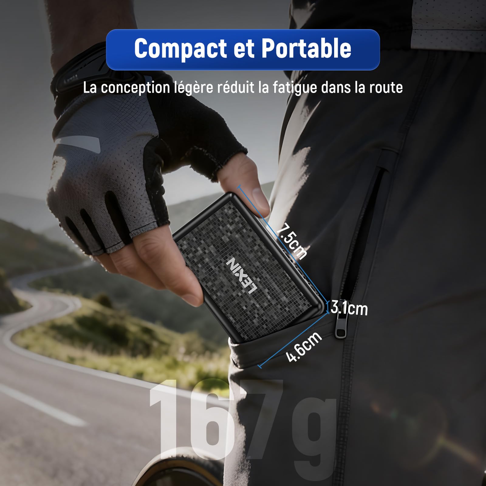 LEXIN P2 Mini Pompe à Vélo, Compresseur d'air Portatif 130PSI, Gonfleur Électrique de Pneus sans Fil avec l'Écran LCD, Portable, Légère， Puissance 700mAh, Pompe de Pneu pour Vélo/Moto/Balle/Scooter
