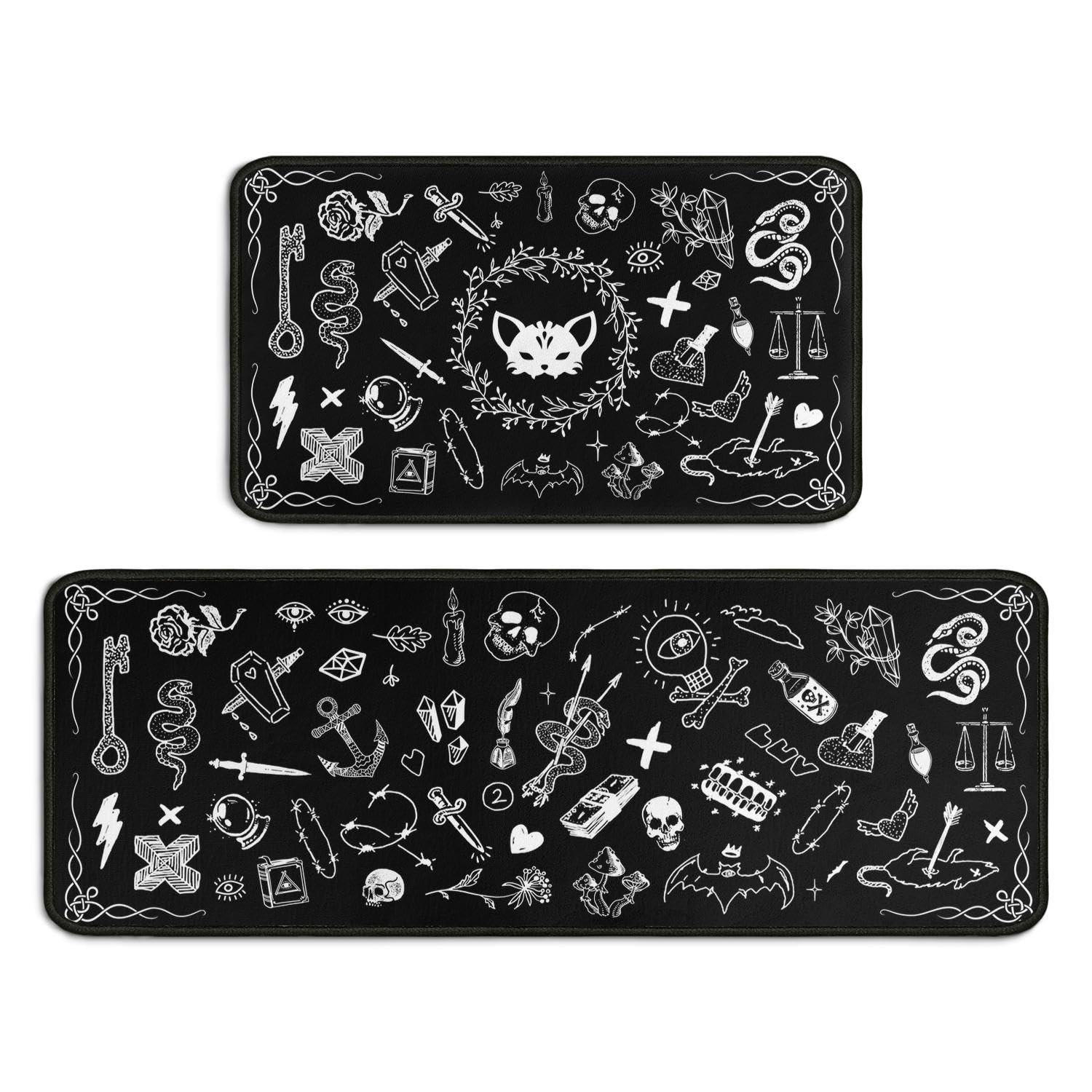 Twyt decor Gothic Rug Set of 2, 17x30+17x47inch, Kitchen Mat with Rubber Backing, Non-Slip, Washable, Black â image 1