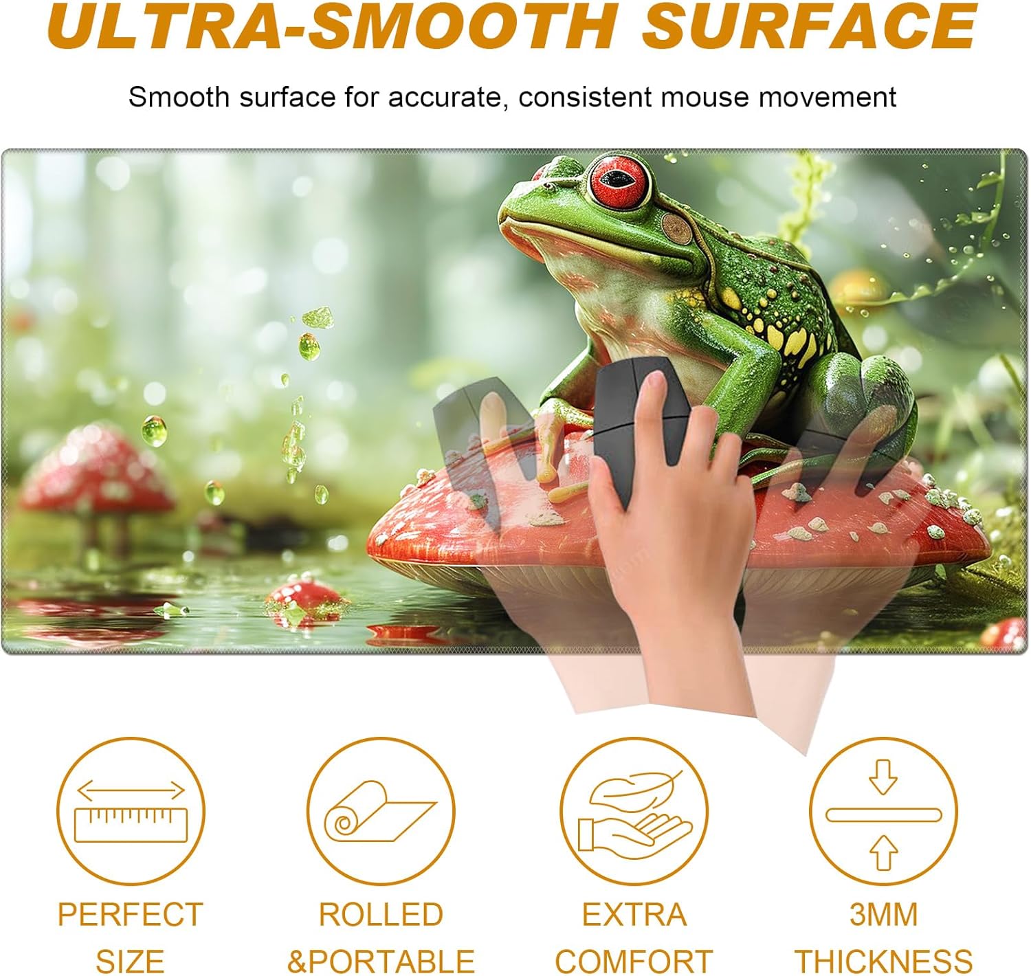 Mushroom Cute Frog Desk Mat - Large Game Mouse Pad + Wrist Rest, Ergonomic, Anti-Slip, Memory Foam for Home Office Gaming (23.611.8in)