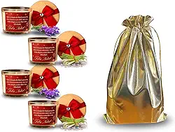 Velas Aromáticas Natalinas, Kit com 4 Unidades, 100g cada, Tampa de Madeira, Laço Vermelho, Feliz Natal, Decoração Festiva e Embalagem de Presente