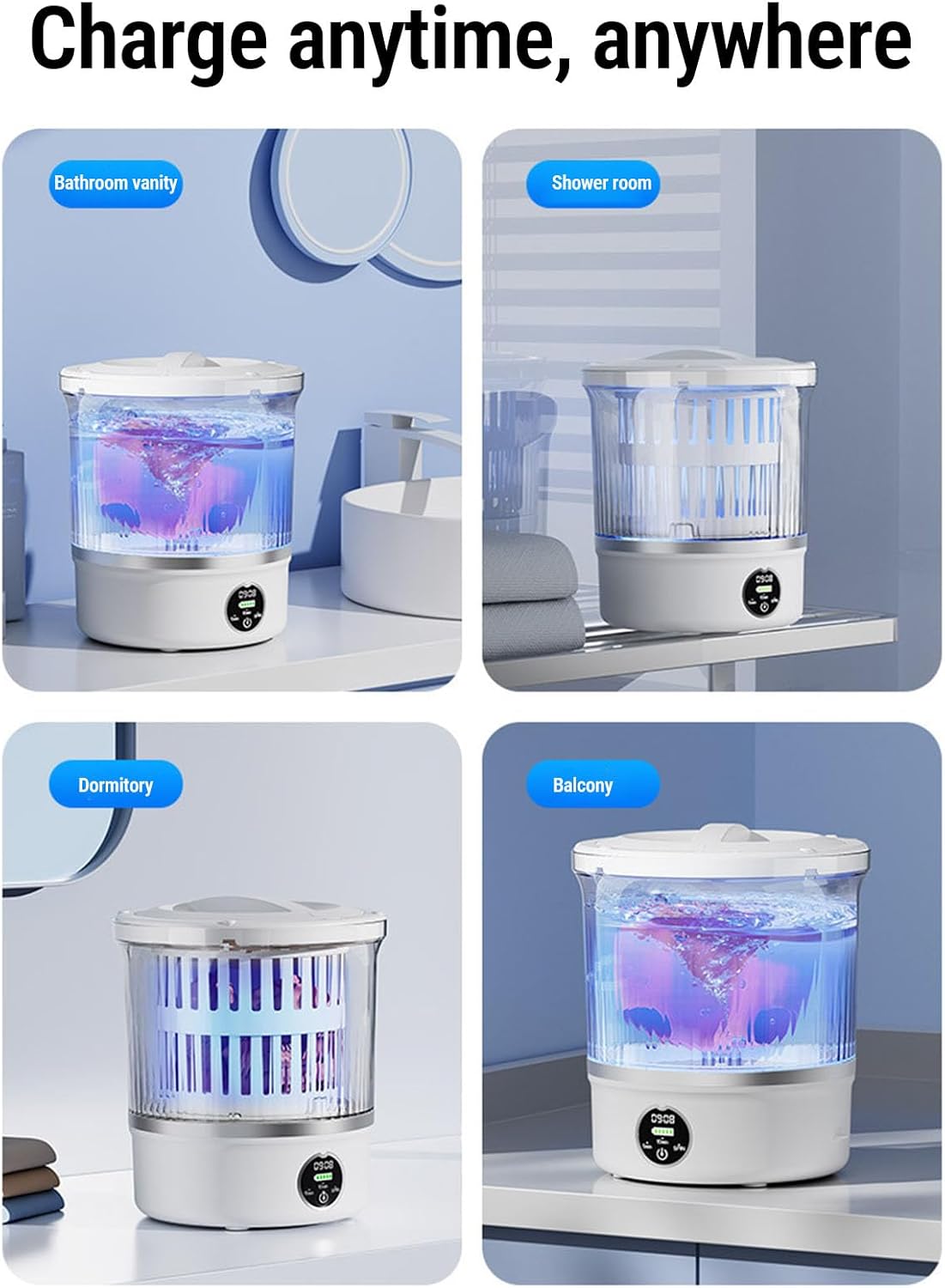 Underwear Washing Machine, 3L Portable Washing Machine, Cordless Rechargeable Underwear Washer Deep Cleans Small Clothes with Spin Basket Drain Outlet for Apartment, Dorm, RV,