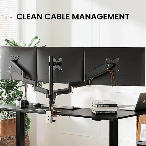 Miniatura 7 de ErGear Soporte de monitor triple para pantallas de 13 a 27 pulgadas, monitores triples de aluminio de alta calidad que soportan hasta 17.6 libras,