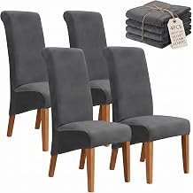 Deisy Dee Stretch XL/Oversized Extra Large Velvet Dining Room Chair Covers for Kitchen Dining,Removable Washable Chair Protectors Slipcovers Grey, 4