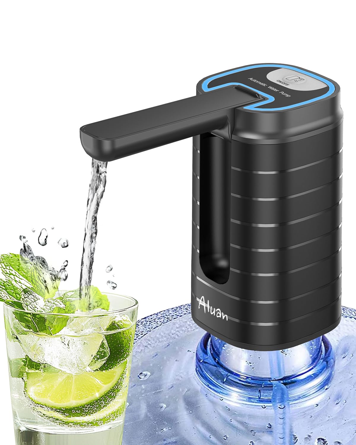 Aluan Automatic Water Can Dispenser Pump for 20 Litre Bottle-Big Battery Portable C Type USB Rechargeable Water Pump Dispenser for Home-with Low Noise & High Efficiency (Black)-image-30