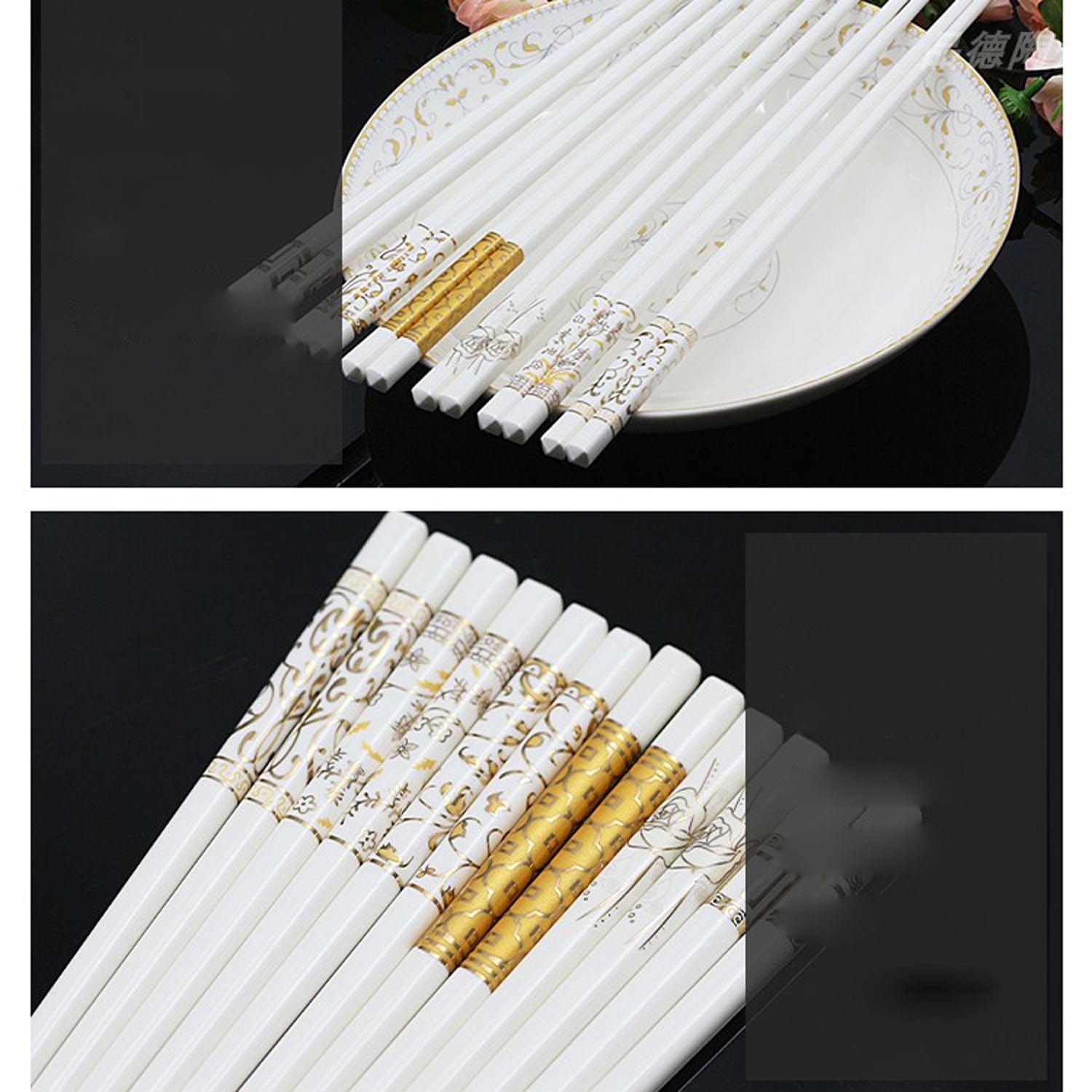 Baguettes en métal réutilisables, 10 Paires de Baguettes en céramique, Baguettes en céramique de Style européen pour Un Usage Domestique (F 25 cm) (D 25 cm)