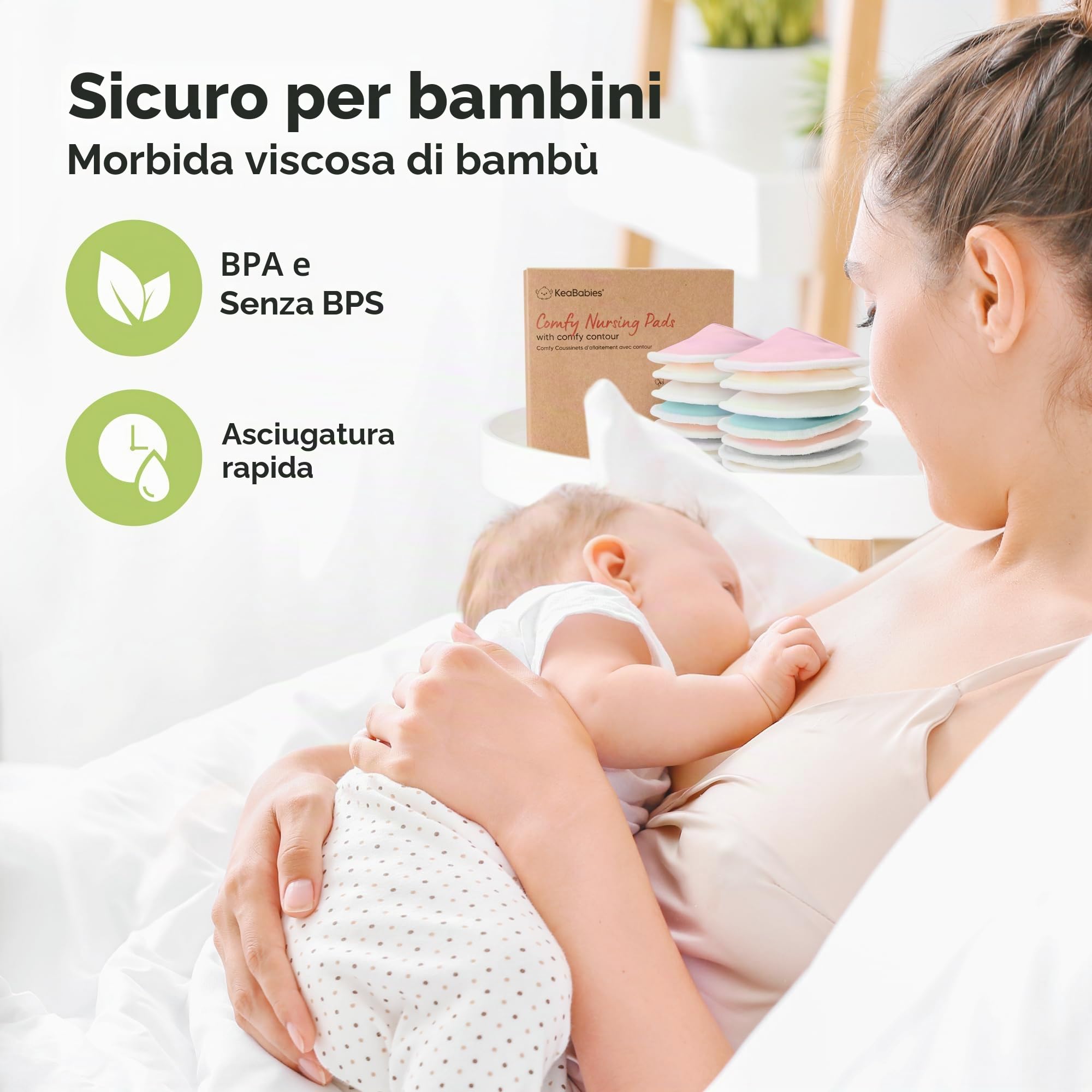 Assorbilatte di Bambù Organico - 14 Cuscinetti Lavabili+ Borsa da Bagno - Cuscinetto per Capezzolo per Allattamento in Maternità (Pastel Touch, Grandi 12cm)