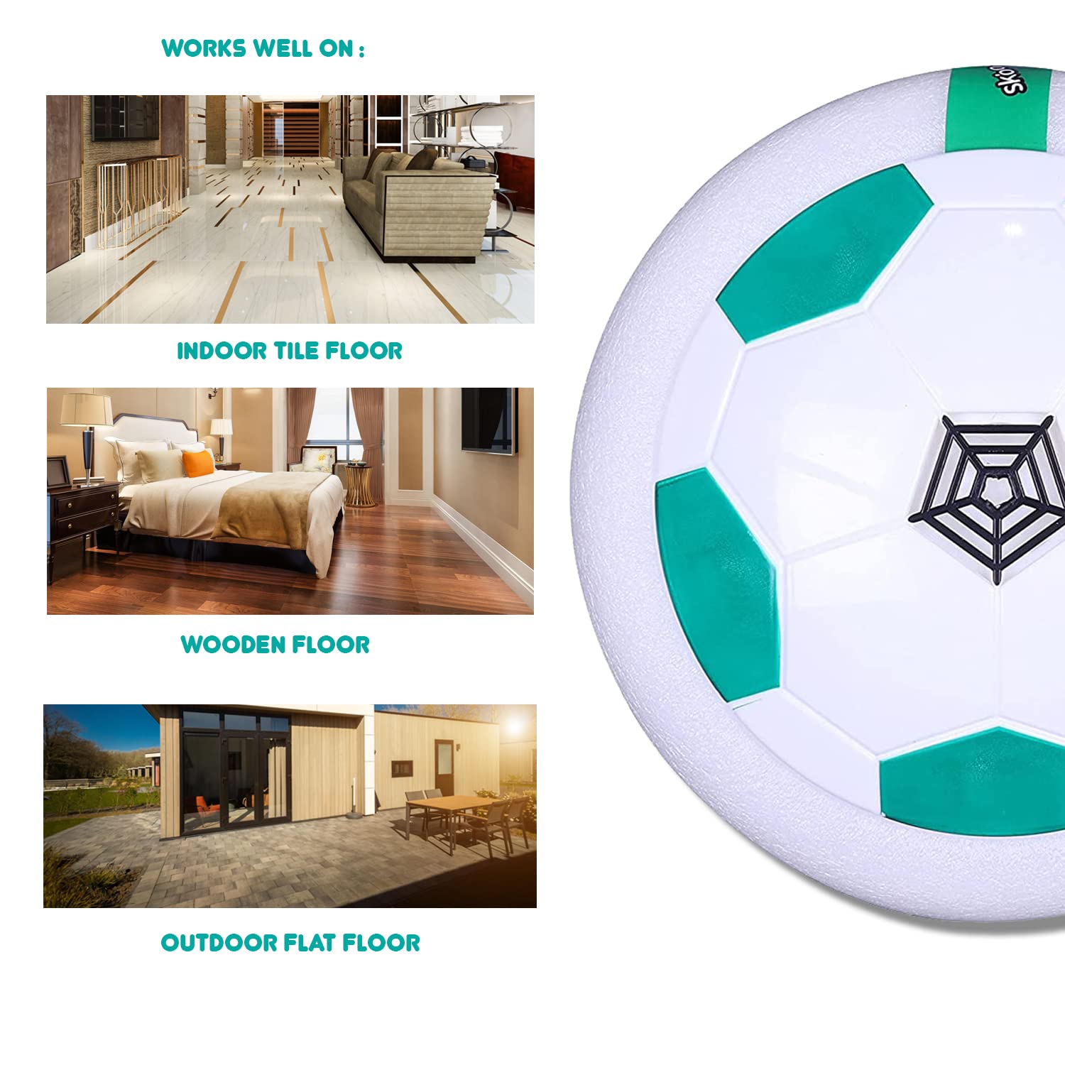 Skoodle Power Play Hover Ball - Green | Battery Powered Hover Football | Indoor Floating Hoverball Soccer | Air Football | Made in India | Best Gift Fun Toy for Kids Boys & Girls 3-12 Years 2