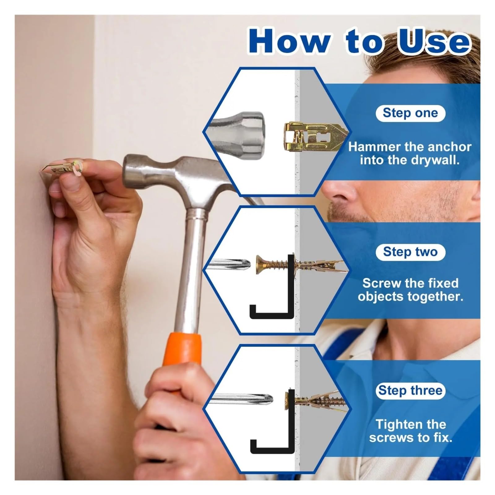 Selbstbohrende Dübel, Metall und Schrauben for schwere Beanspruchung, selbstbohrendes Schraubenset, keine Bohrlöcher in der Wand(40 sets)