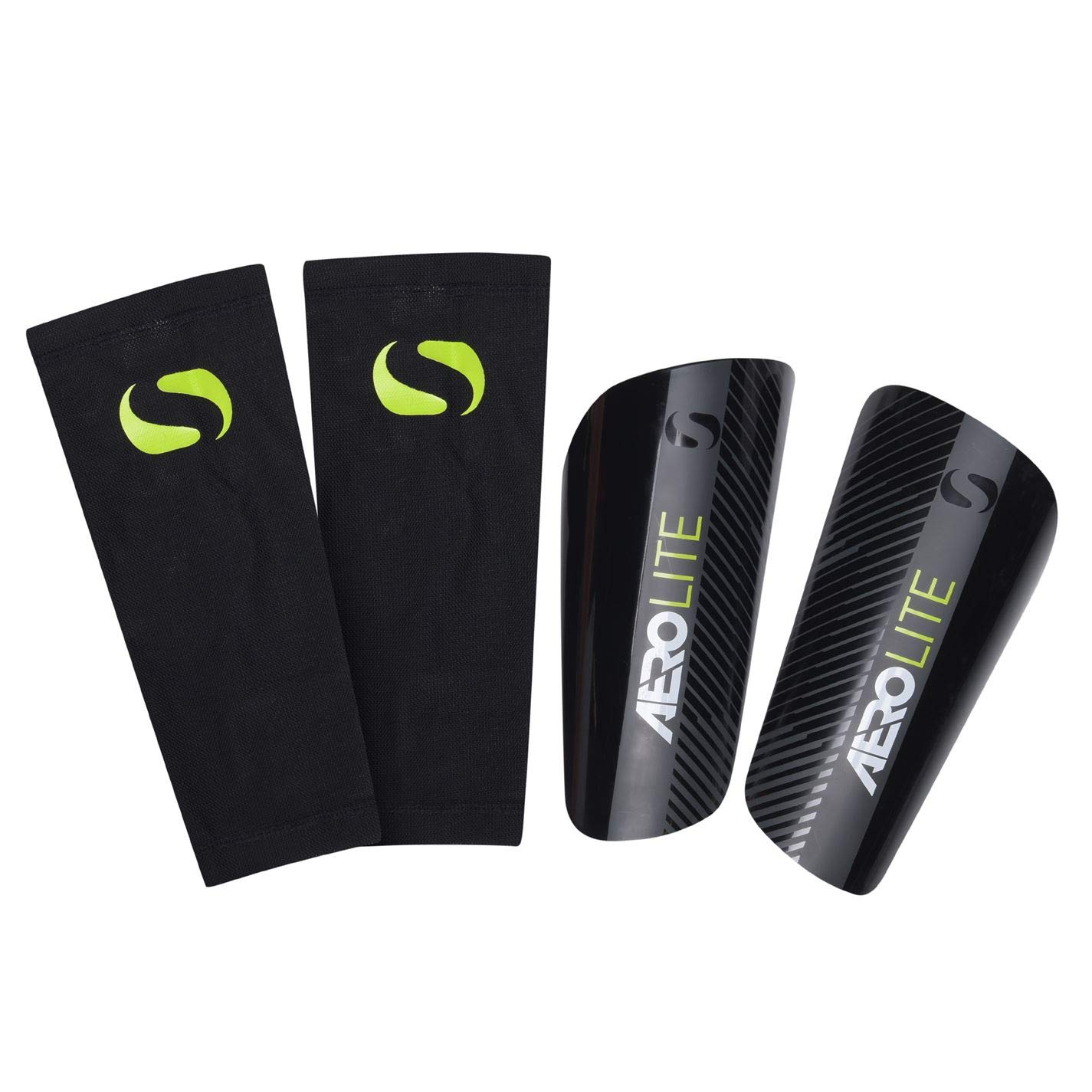 Sondico Unisex Aerolite Shin Guards Protect Hockey Football Black/Yellow Youths (S)