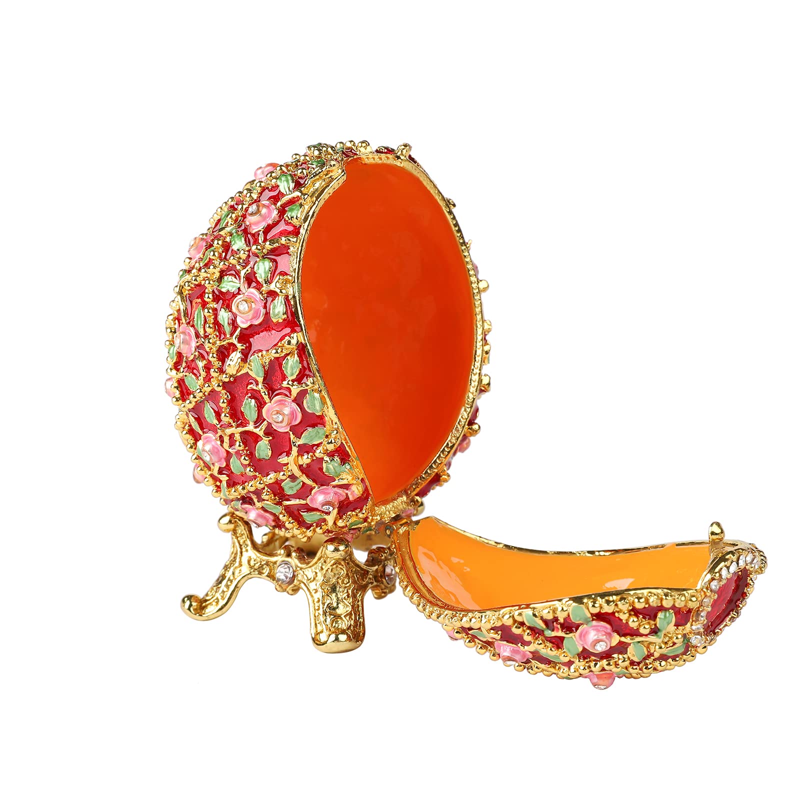 QIFU Figura de huevo Faberge rojo vintage pintada a mano con bisagras, regalo único para la familia..