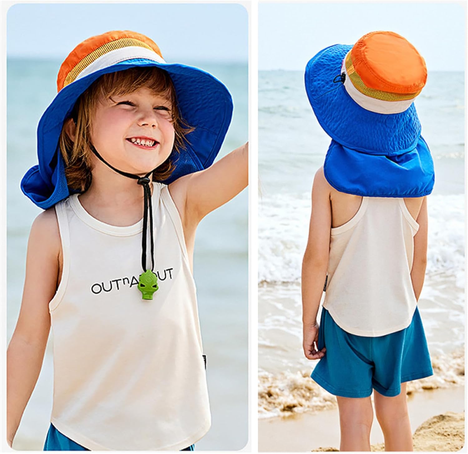 Summer Kids Sun Hat Adjustable Boys Grils Fishing Hat Breathable Protection Outdoor Beach Hat with Neck Flap 2-8Years Old - Image 5