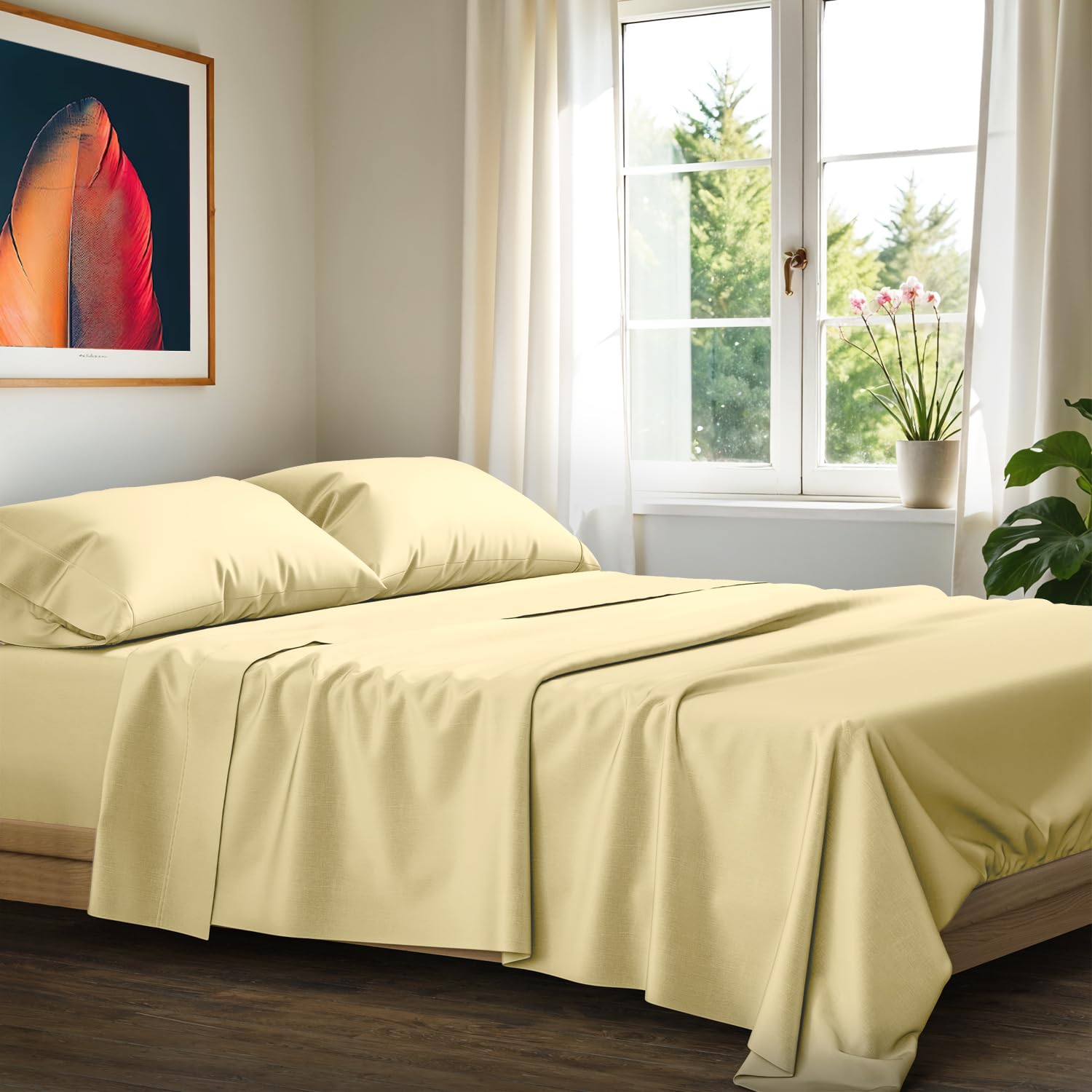 Ashton Sheets 100% Egyptian Cotton Sheets Queen Size - 1200 Thread Count Queen Size Sheets Set Egyptian Cotton, 4 PC Luxury Bedsheet (Beige), Soft,