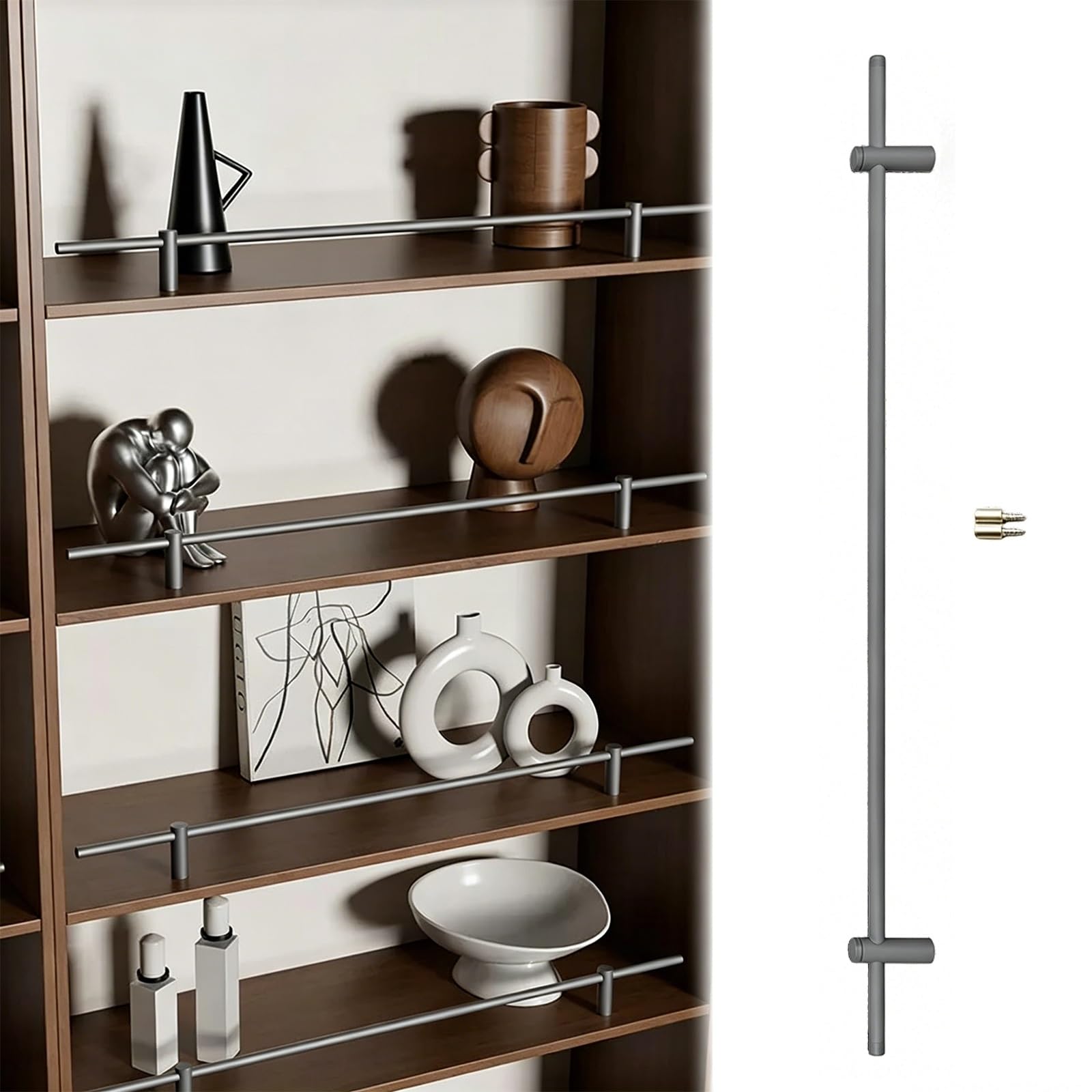 ERRULAN Heavy Duty Shelf Guard Rail Fence Set, Aluminum Tipping Rails for Bookcase/Closet/Entryways Shelves, Minimalist Anti Fall Cabinet Retaining Bar(Grey,56cm/22in)