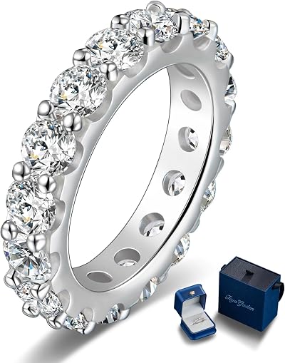 Moissanite Eternity Wedding Rings for Women - 6cttw Gold Plated 925 Silver Engagement Ring Band Gift for Her Birthday Christmas Anniversary Valentine's Day