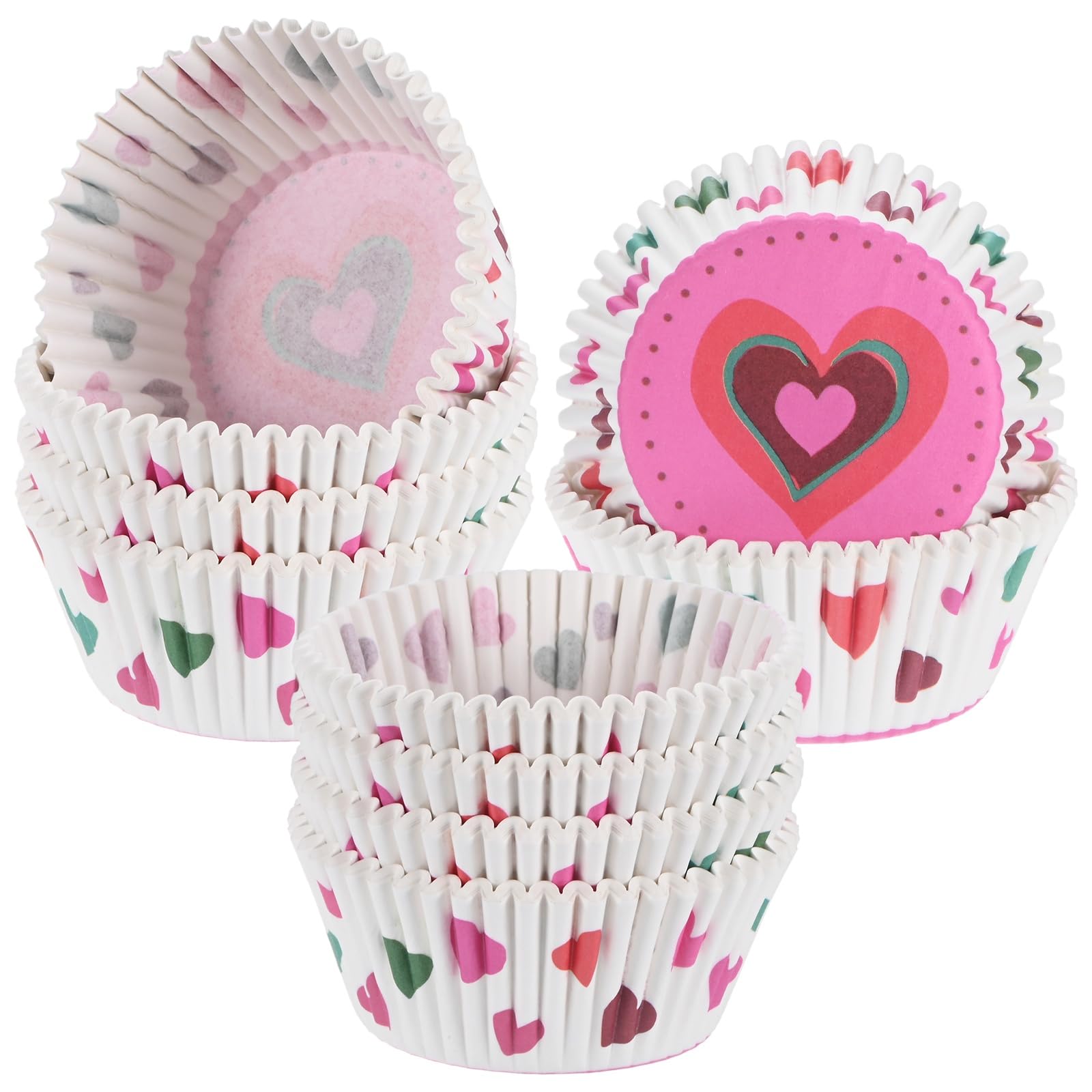 M METERXITY 200-Pack Standard Cupcake Liners for Baking, Greaseproof Cupcake Wrappers for Wedding/Birthday/Party/Christmas[Pink Love Heart]
